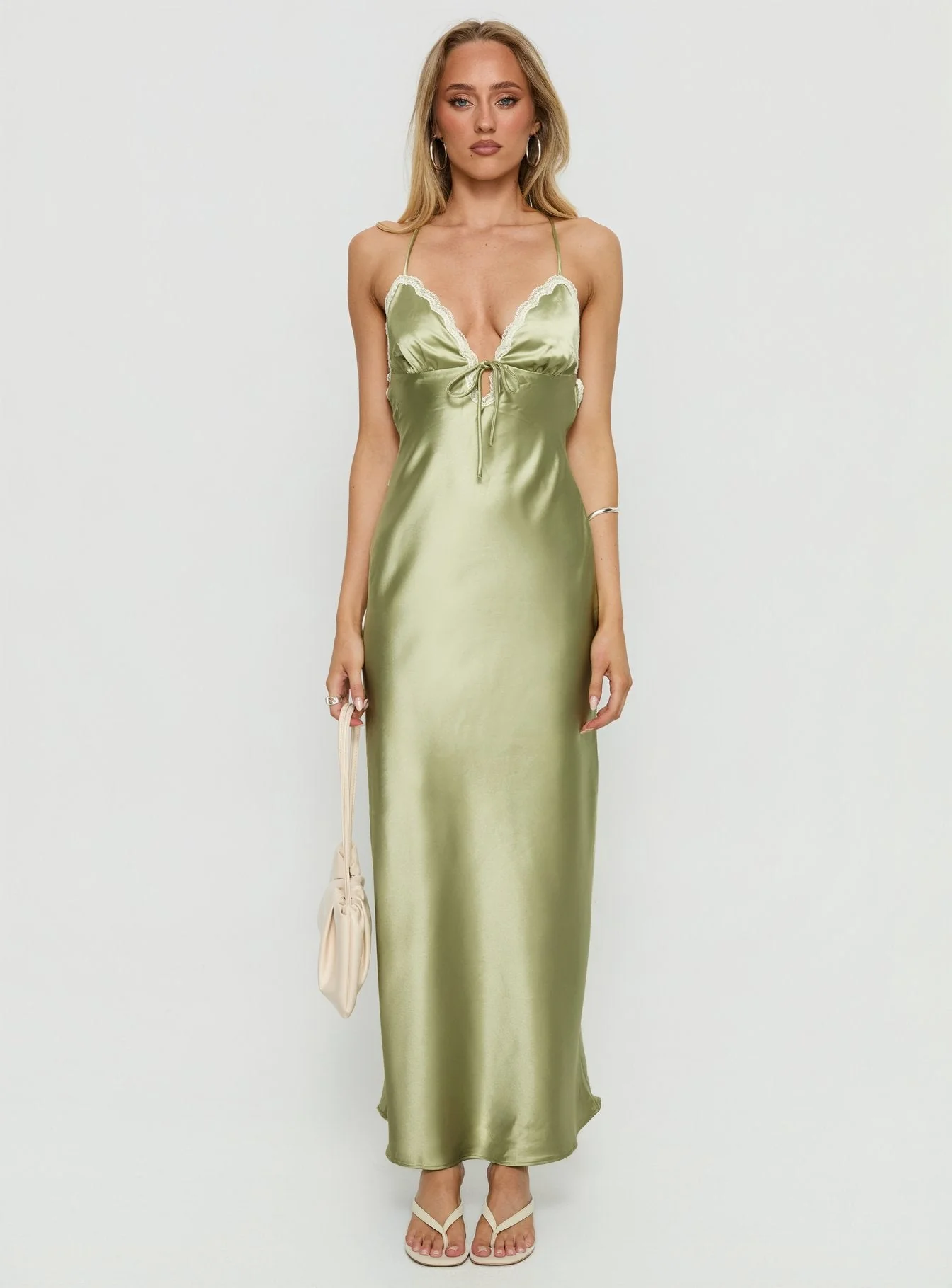 Alysa Lace Trim Halter Maxi Dress Green - Image 7