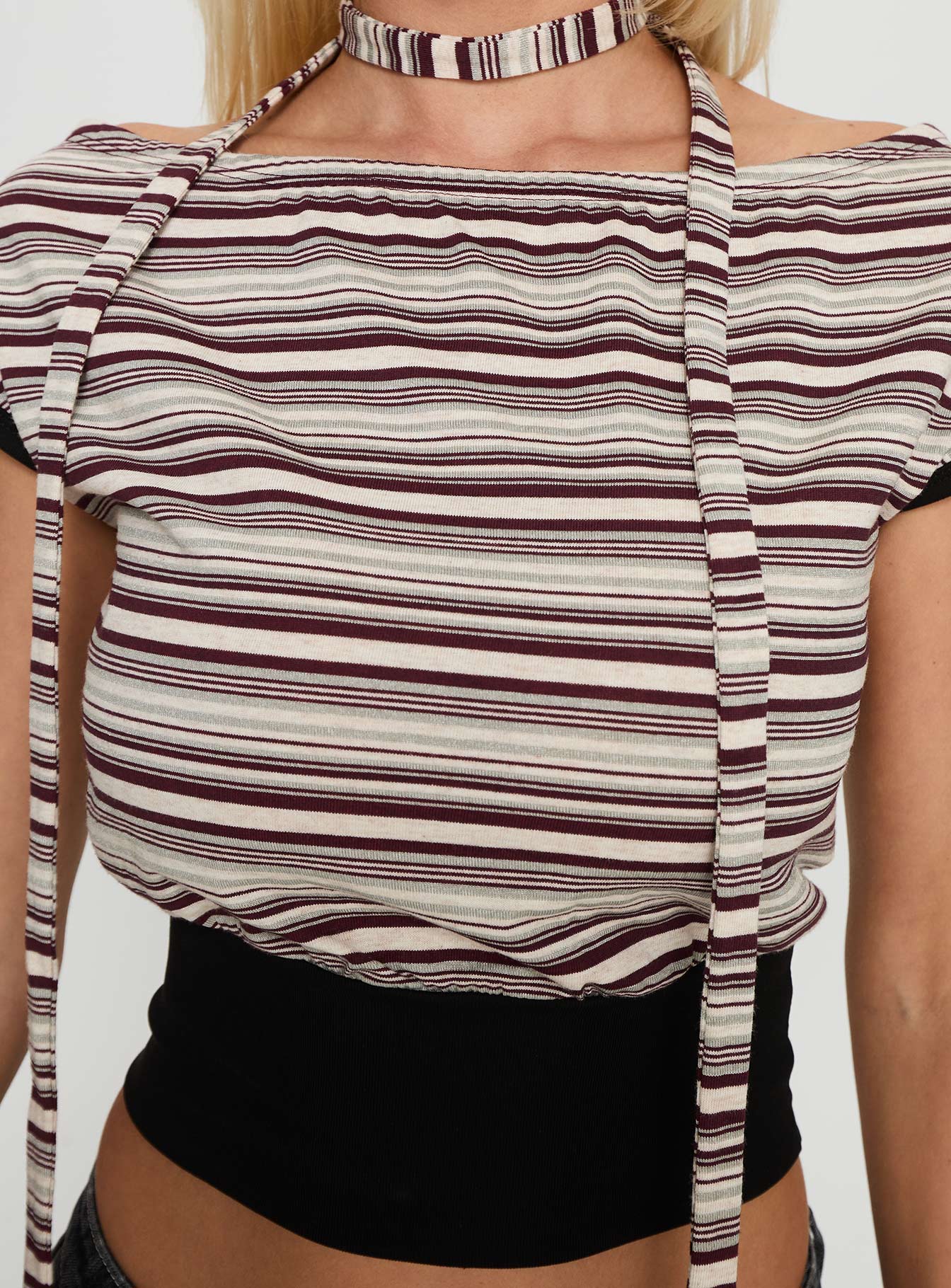 Amantha Scarf Detail Off Shoulder Top Stripe - Image 6