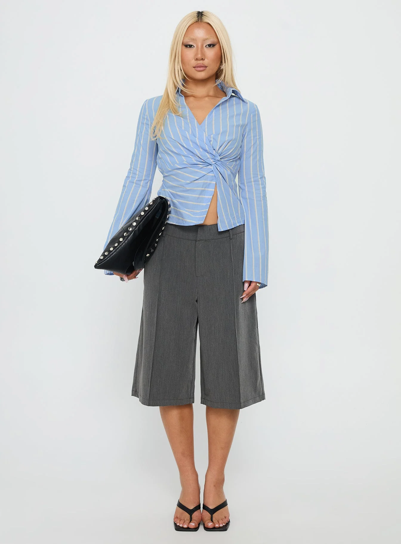 Ameliah Long Sleeve Twist Shirt Blue Stripe - Image 7