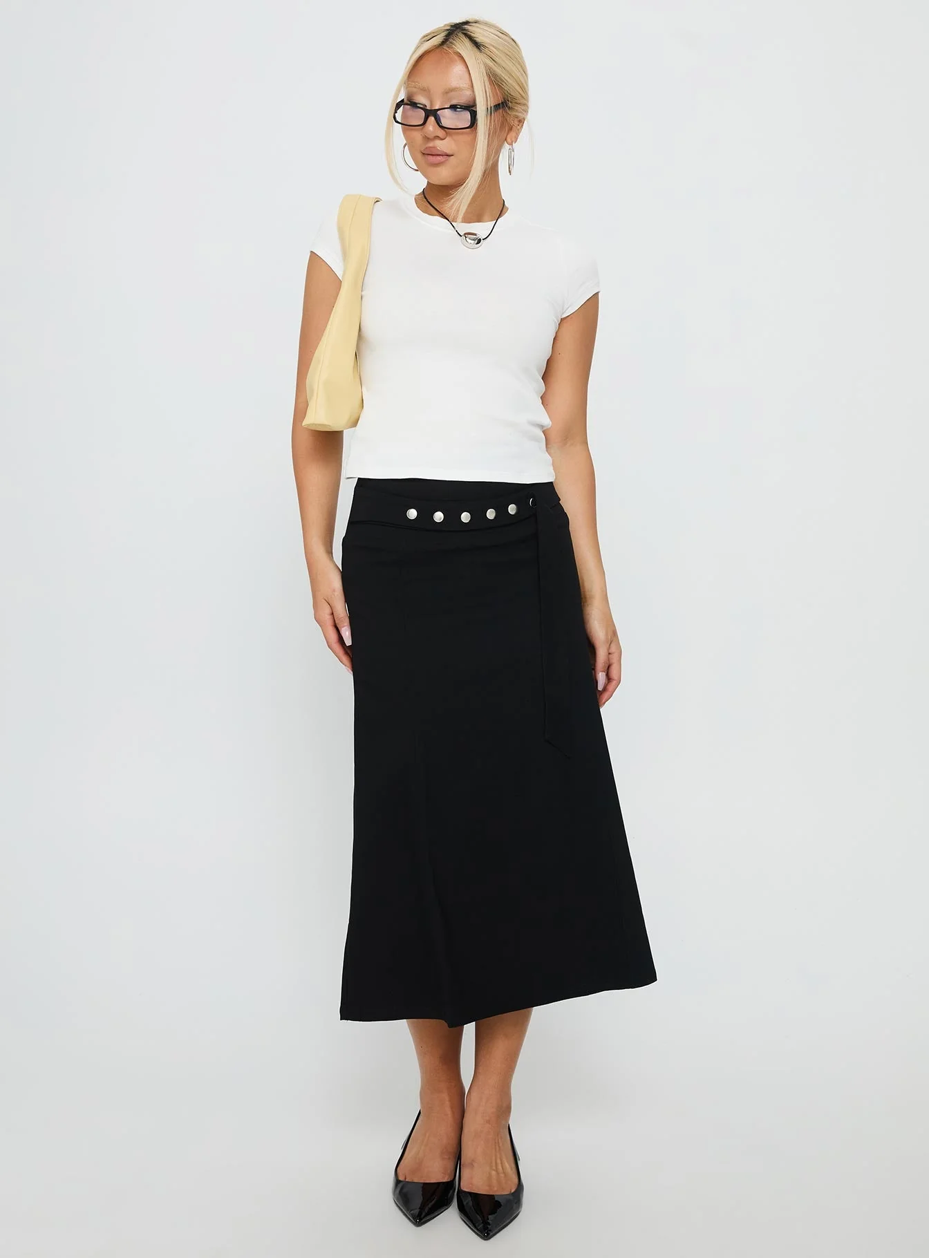 Ammie Studded Belt Midi Skirt Black - Image 2