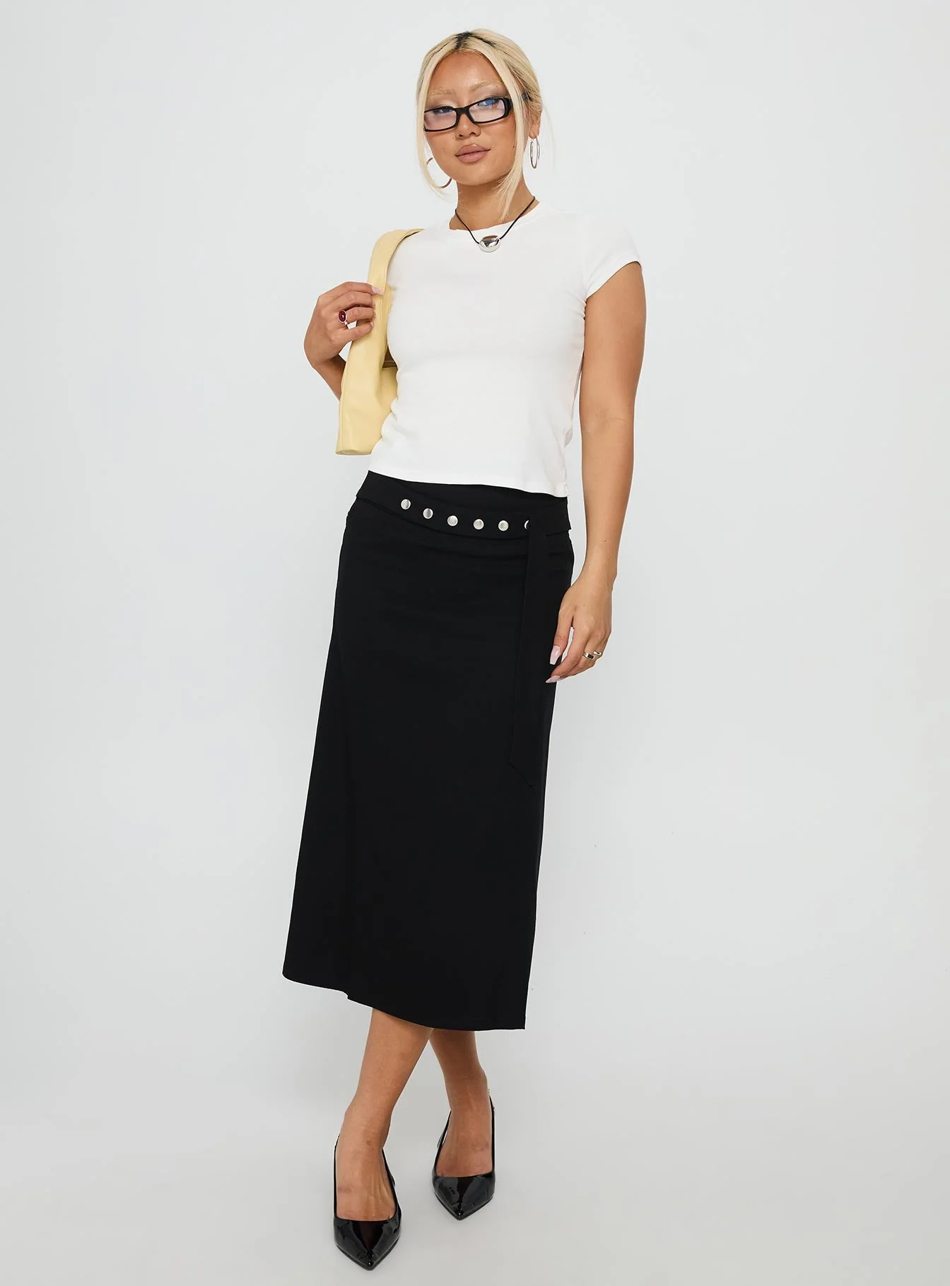Ammie Studded Belt Midi Skirt Black - Image 3
