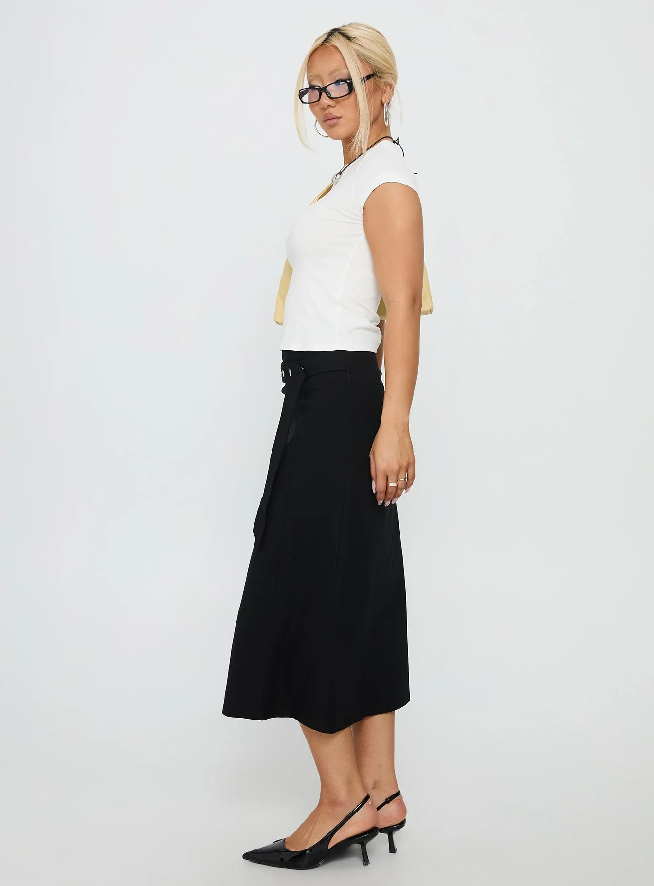 Ammie Studded Belt Midi Skirt Black - Image 4