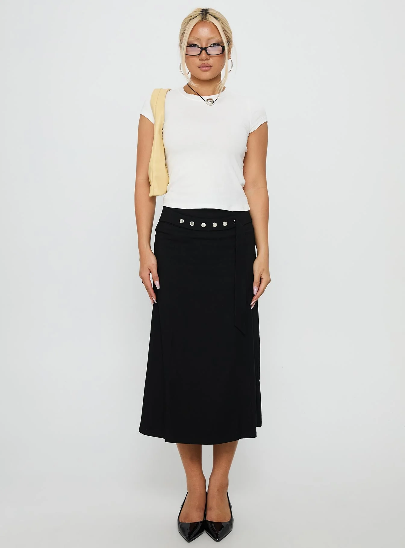 Ammie Studded Belt Midi Skirt Black - Image 7