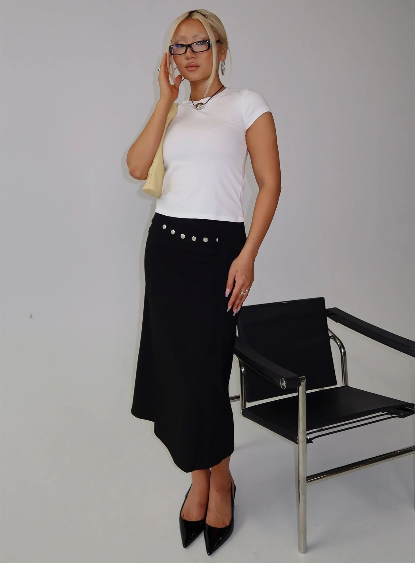 Ammie Studded Belt Midi Skirt Black - Image 8