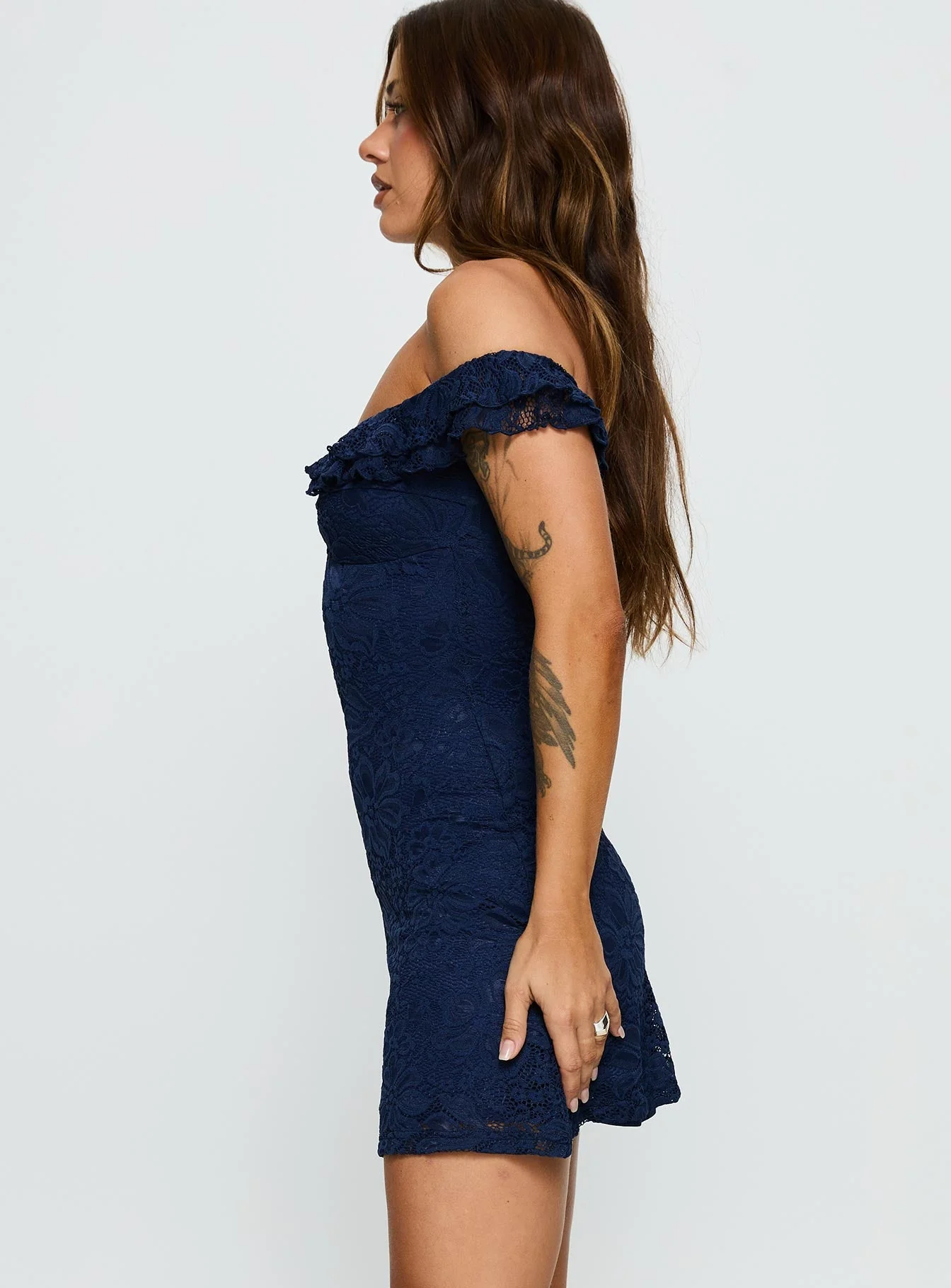 Anabeila Strapless Frill Mini Dress Navy - Image 4