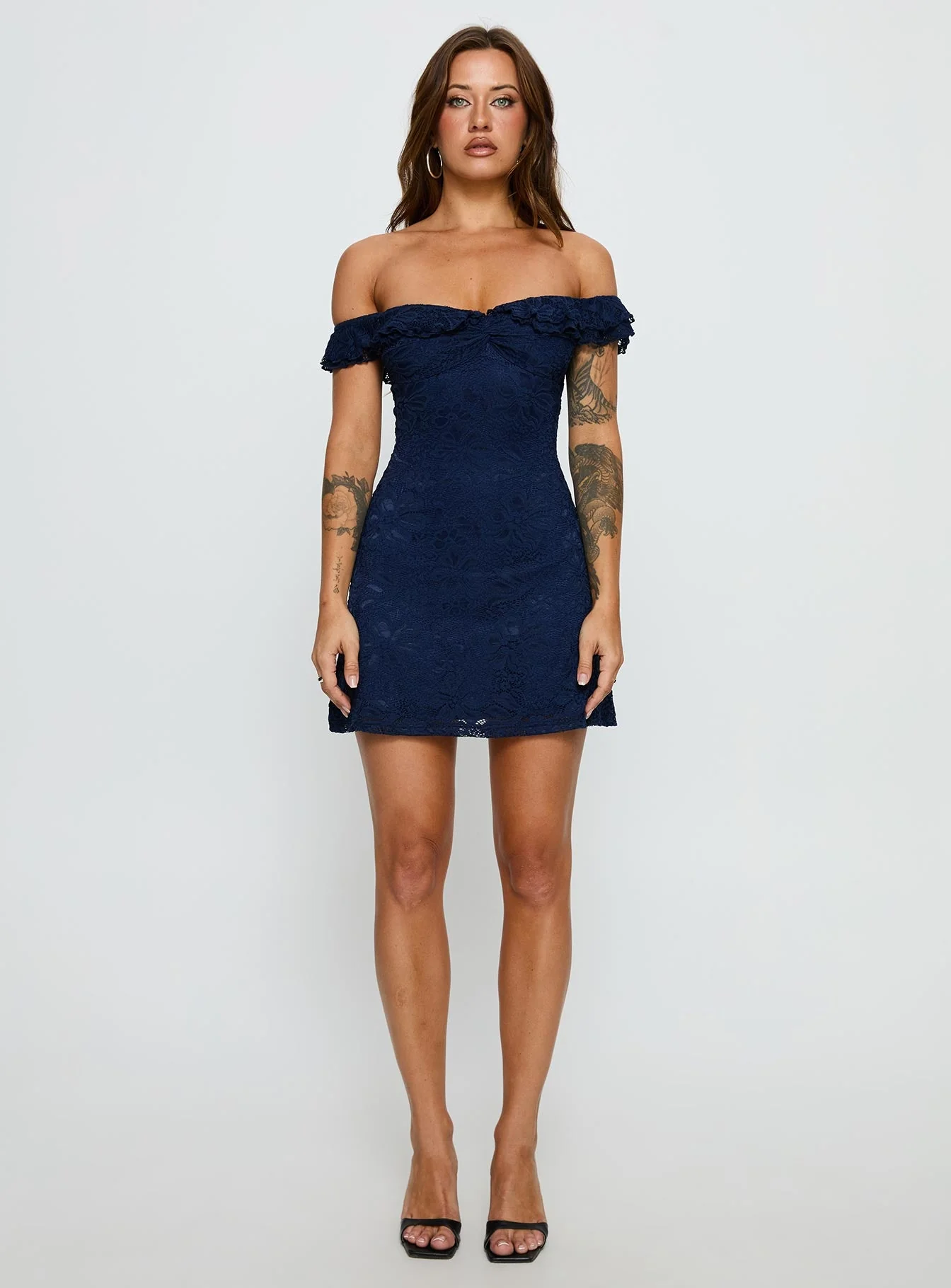Anabeila Strapless Frill Mini Dress Navy - Image 7