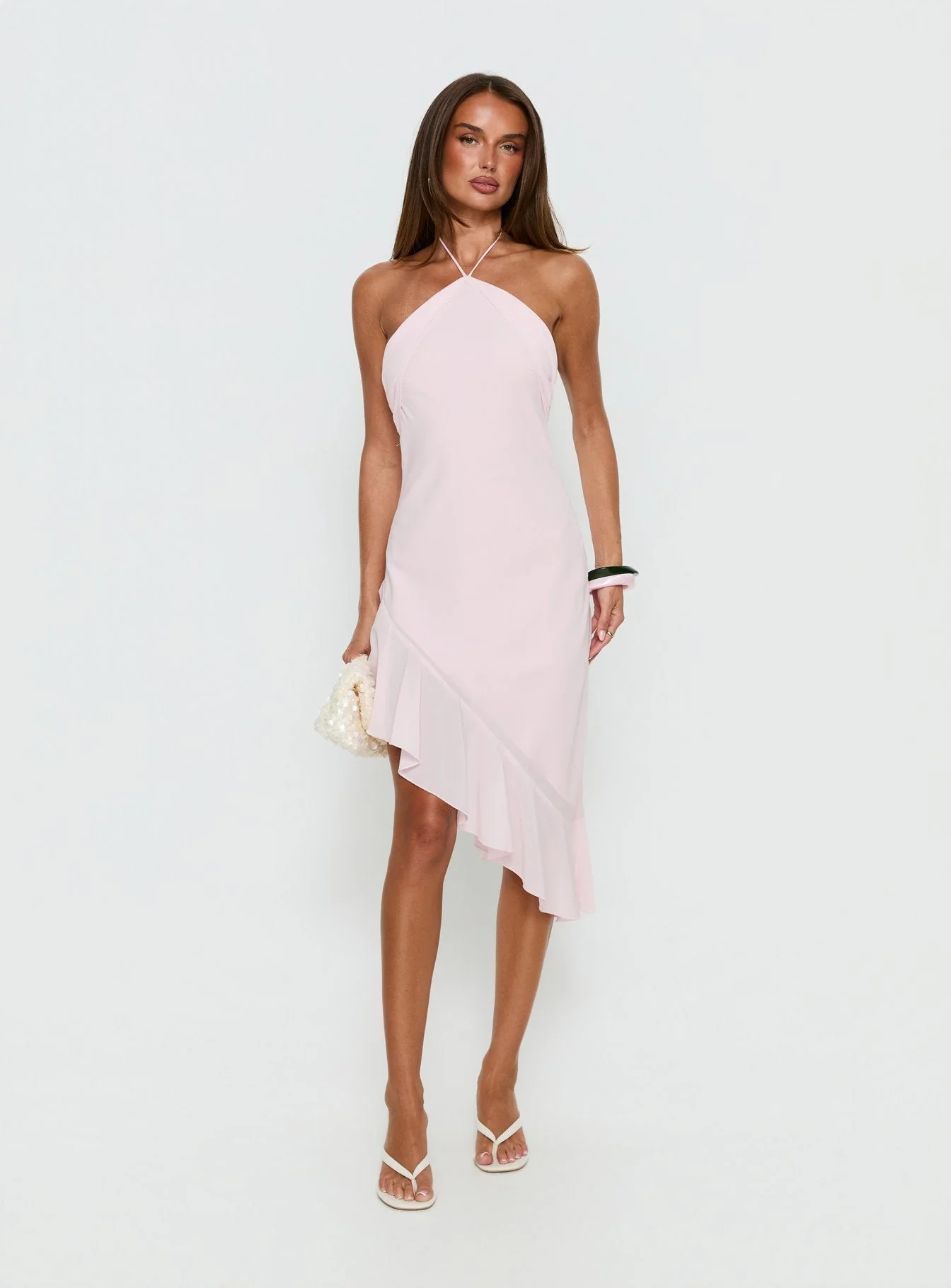 Anakaia Halter Asymmetrical Midi Dress Pink - Image 2