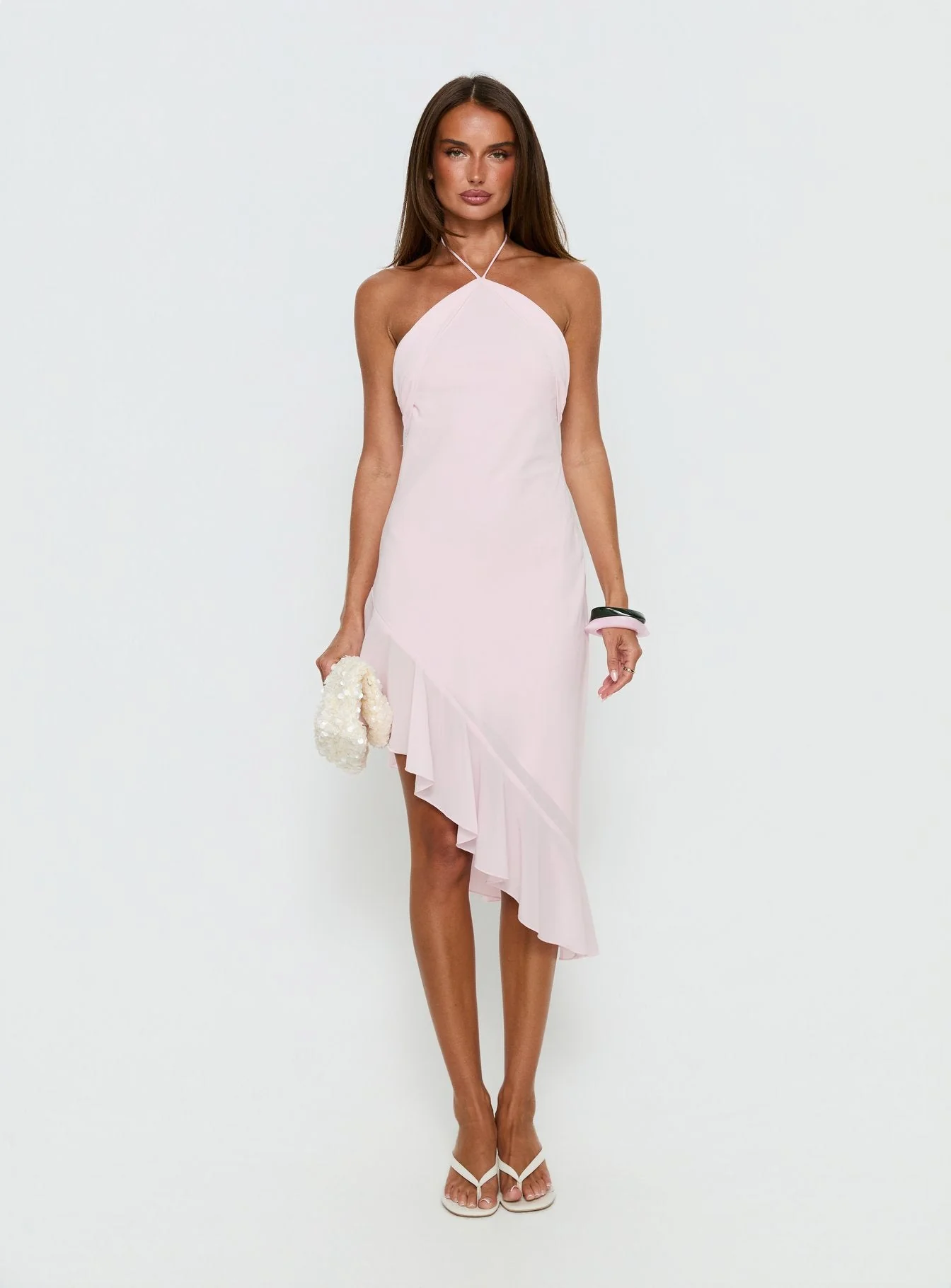 Anakaia Halter Asymmetrical Midi Dress Pink - Image 3