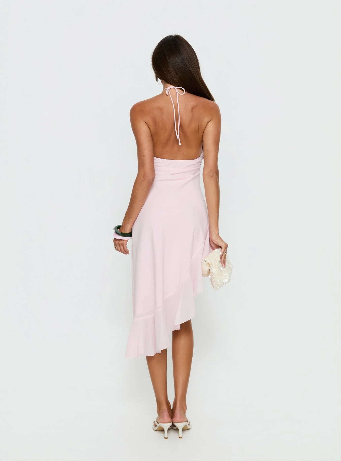 Anakaia Halter Asymmetrical Midi Dress Pink - Image 5