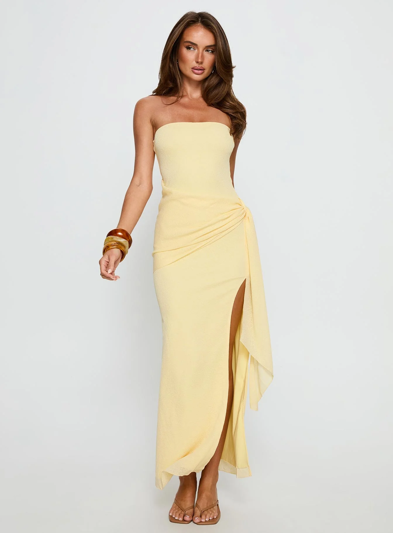 Analeah Strapless Maxi Dress Lemon Yellow - Image 3