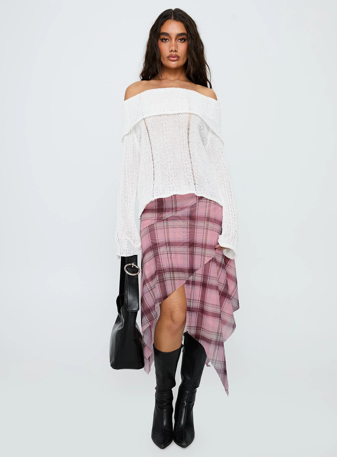 Anali Asymmetrical Midi Skirt Pink / Multi Check - Image 7