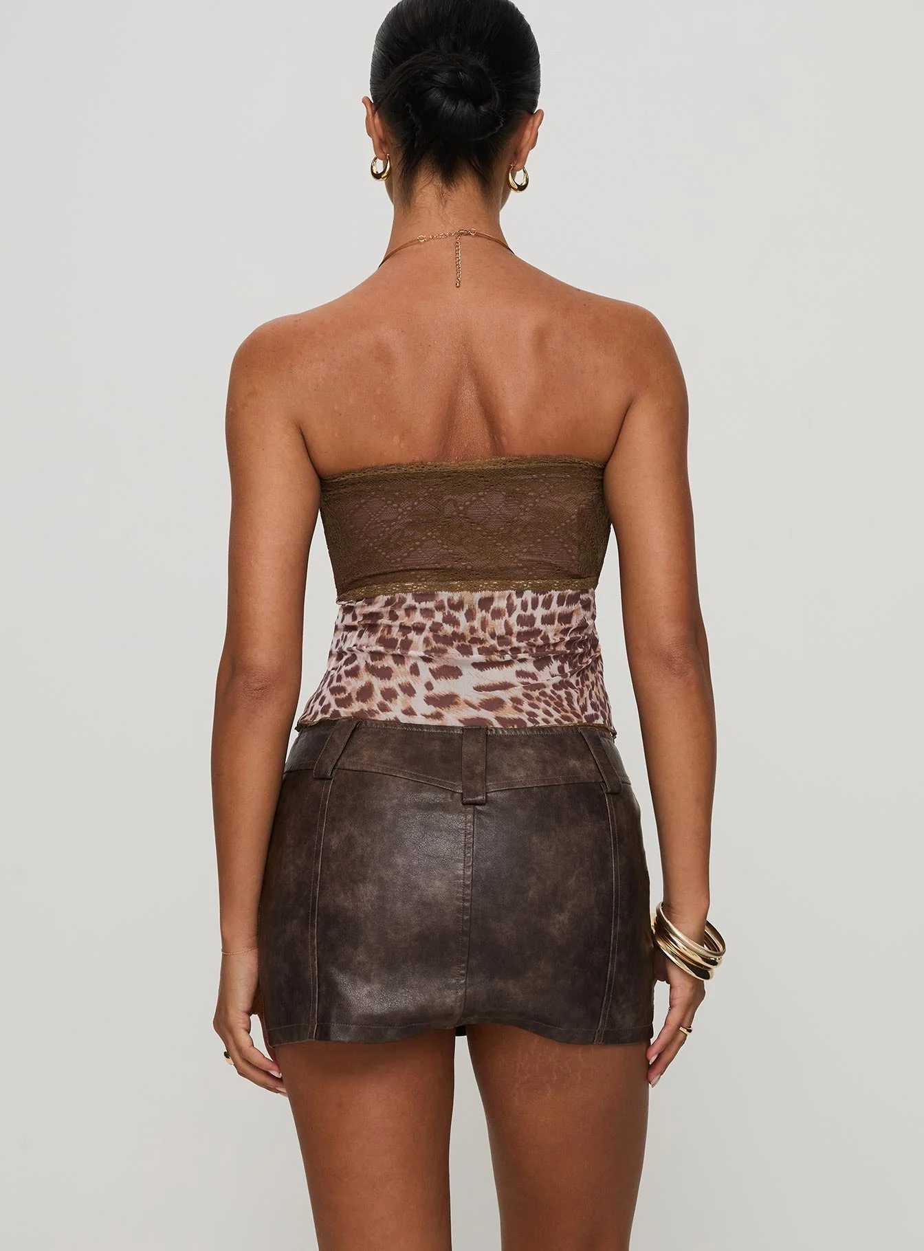 Anarchy Faux Leather Mini Skirt Brown - Image 5