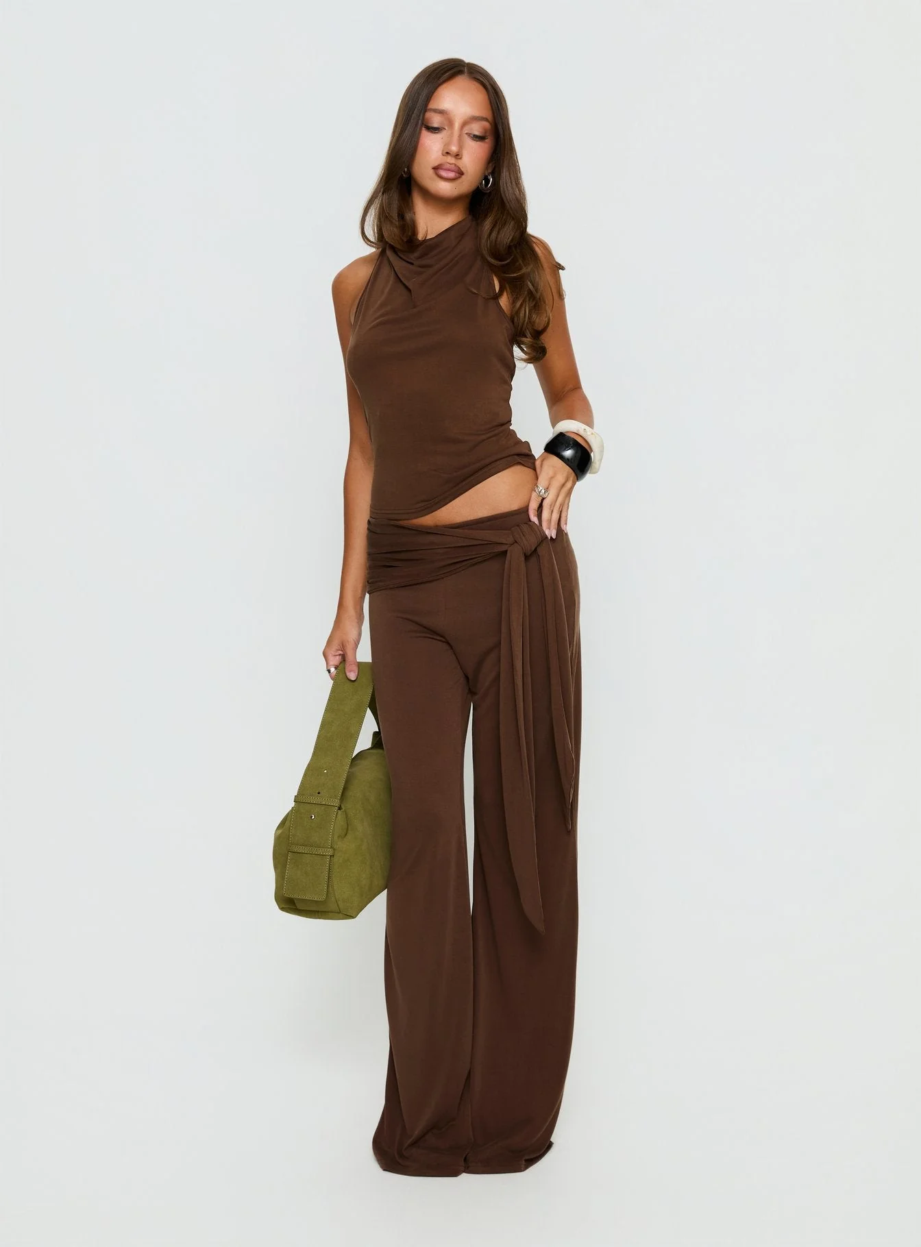 Katiana Wrap Jersey Pants Brown - Image 3