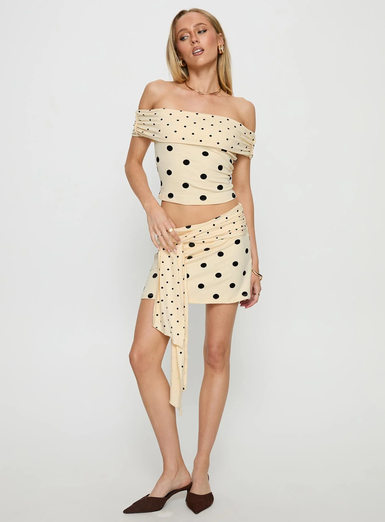 Aneira Off Shoulder Top Cream Polka Dot - Image 3