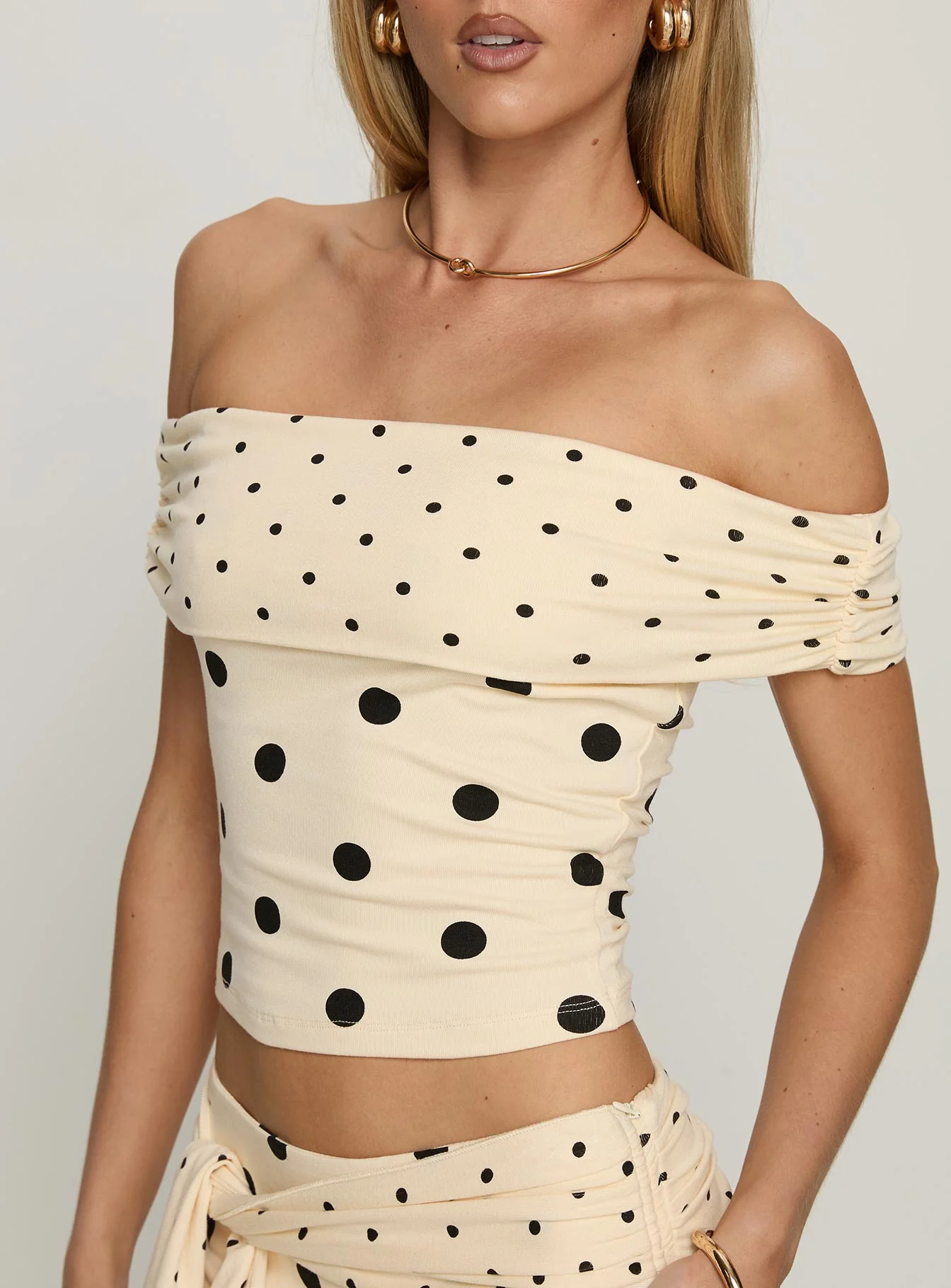 Aneira Off Shoulder Top Cream Polka Dot - Image 6