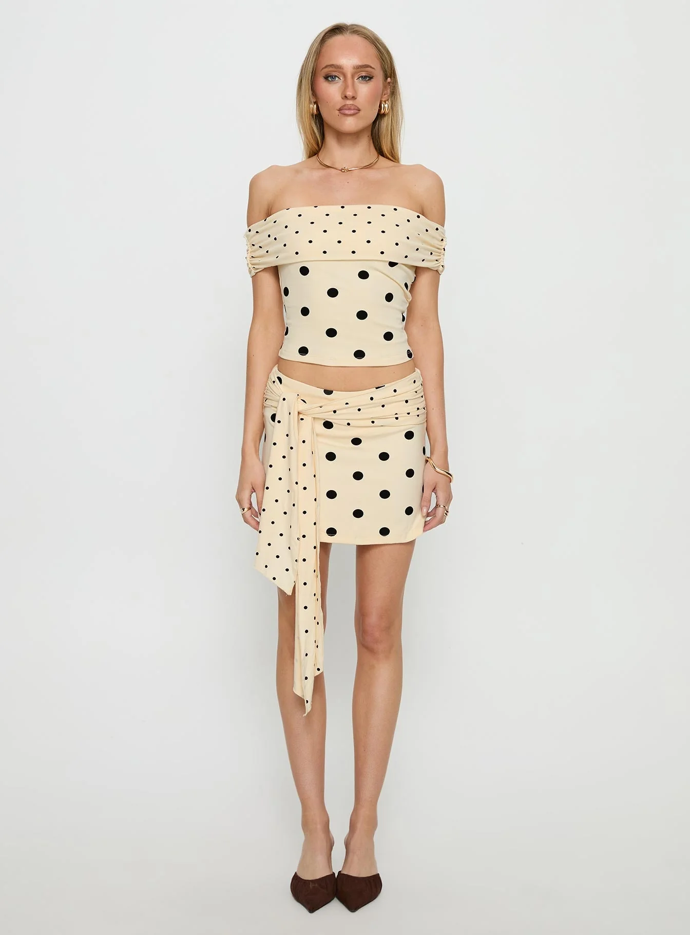 Aneira Off Shoulder Top Cream Polka Dot - Image 7