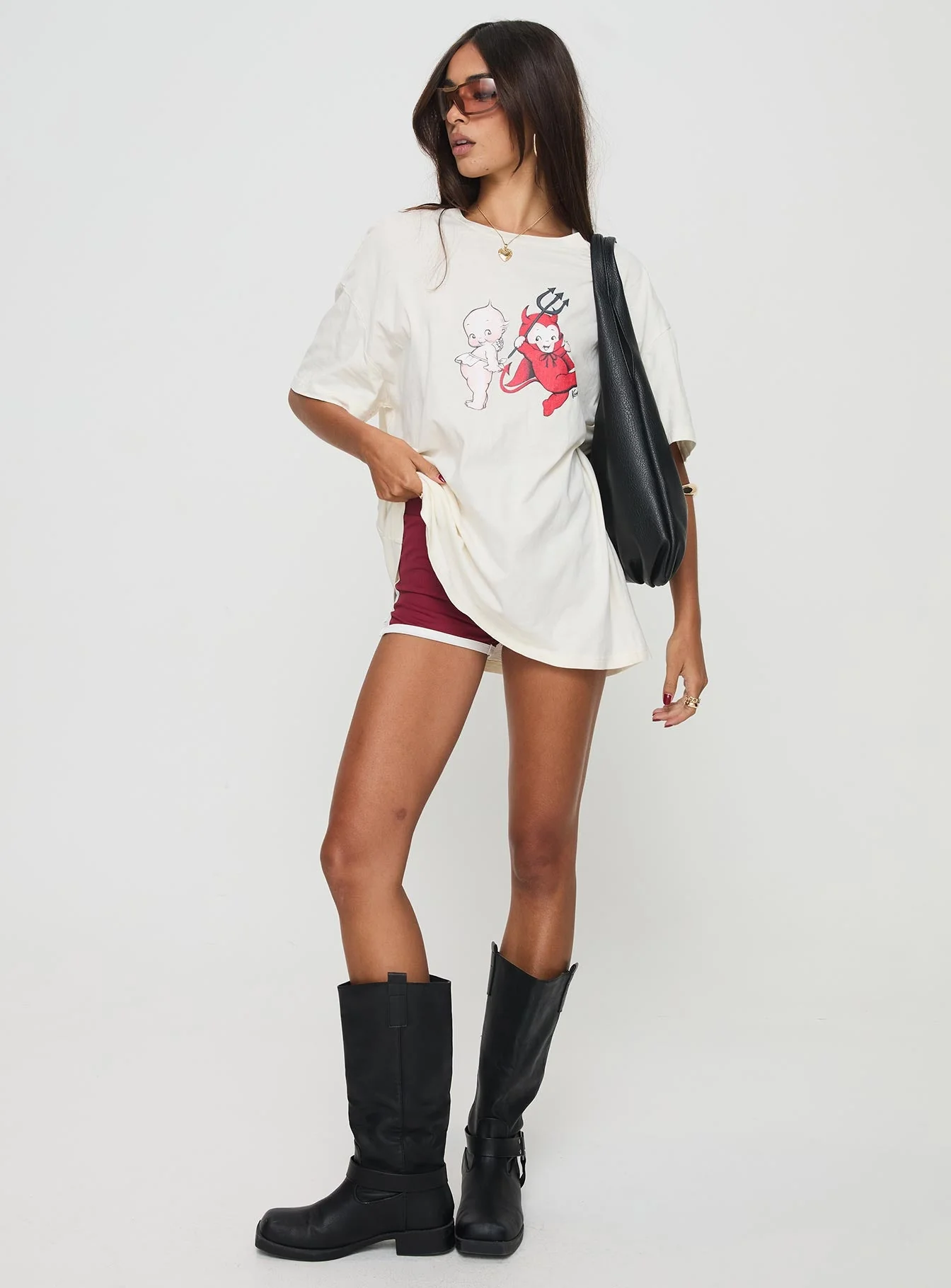 Kewpie Angel Vs Devil Oversized Tee White - Image 3