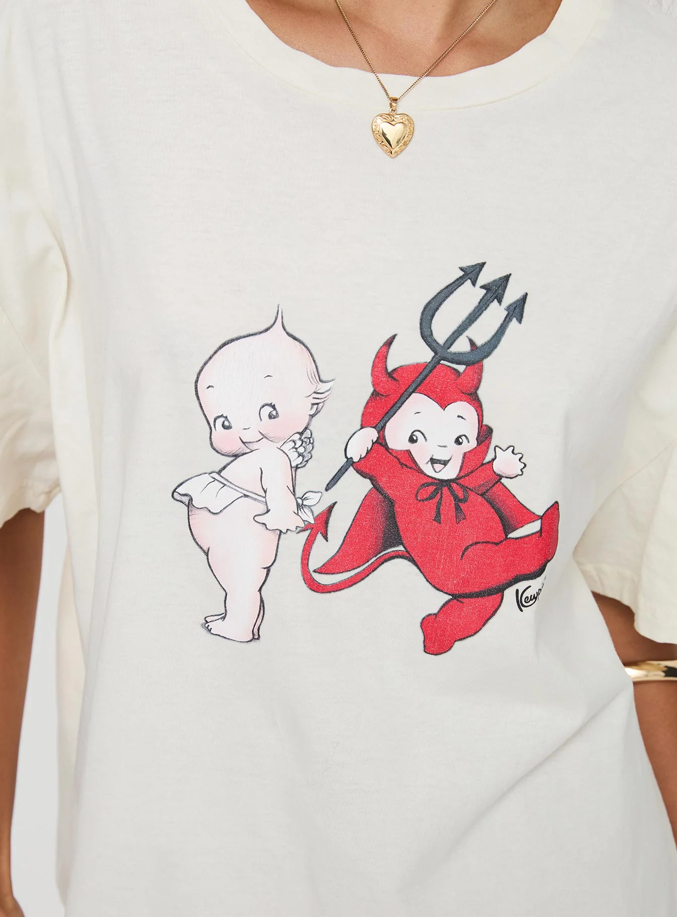 Kewpie Angel Vs Devil Oversized Tee White - Image 6