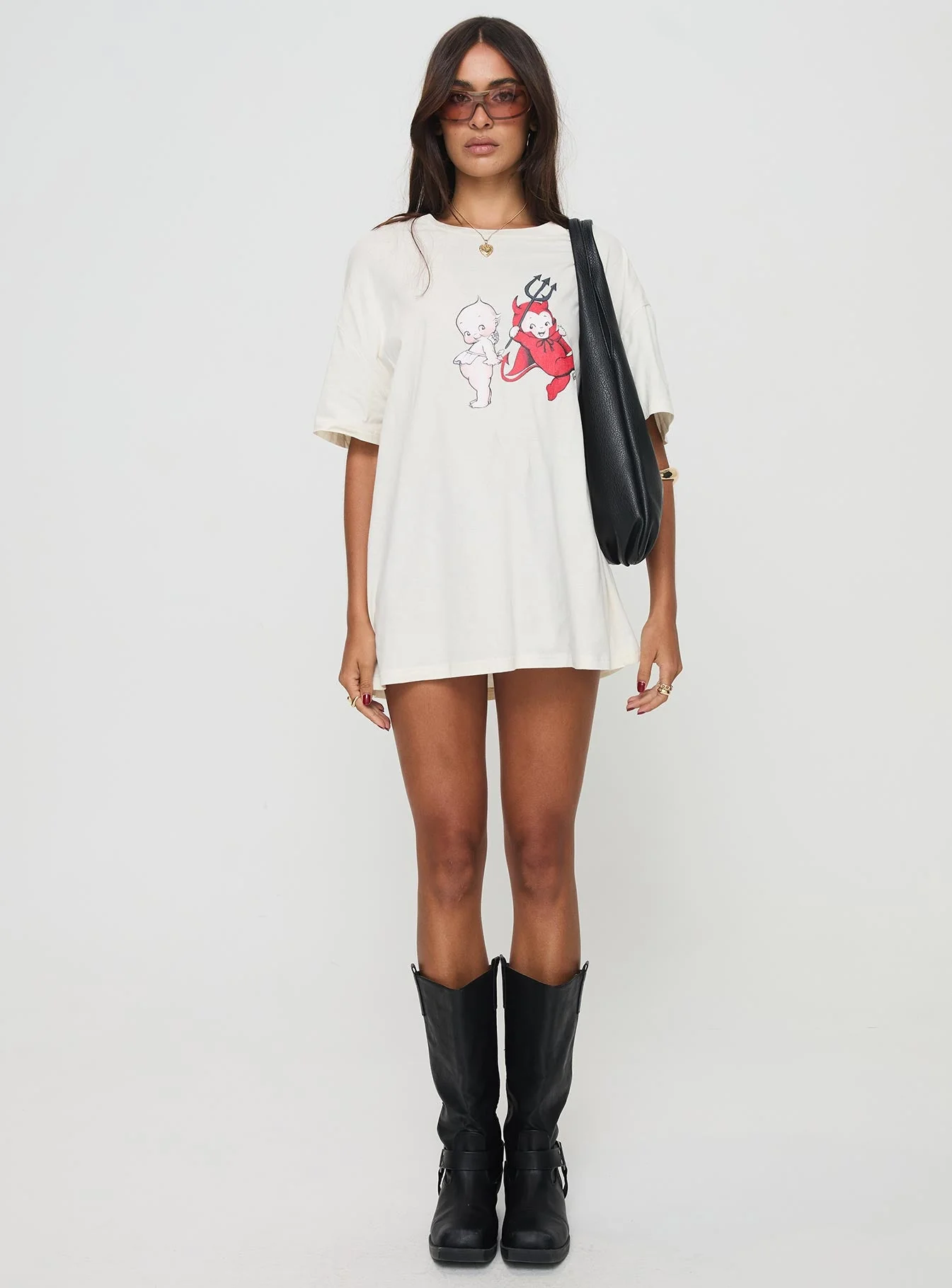 Kewpie Angel Vs Devil Oversized Tee White - Image 7