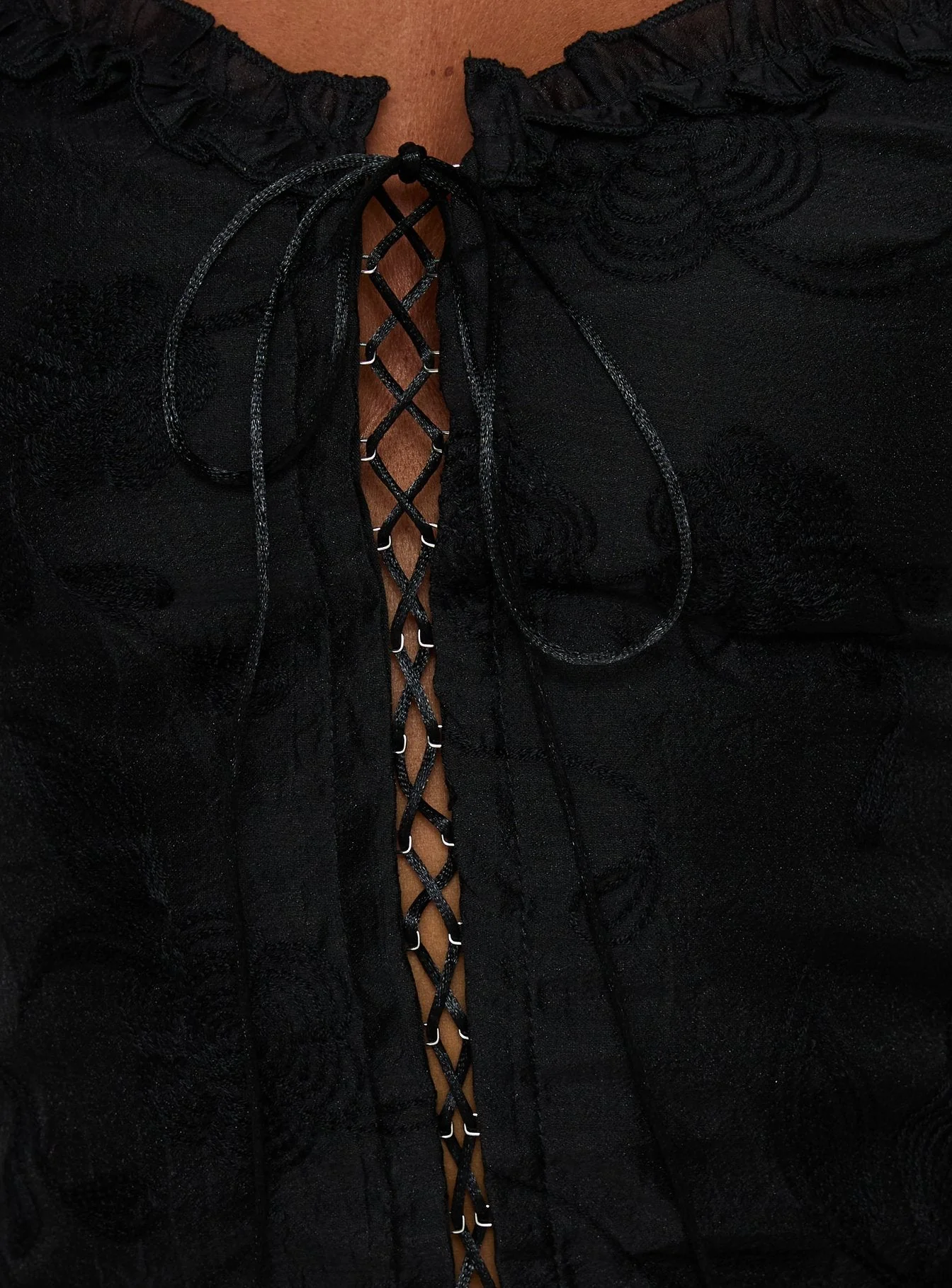 Angeleah Tie Up Frill Detail Top Black - Image 5