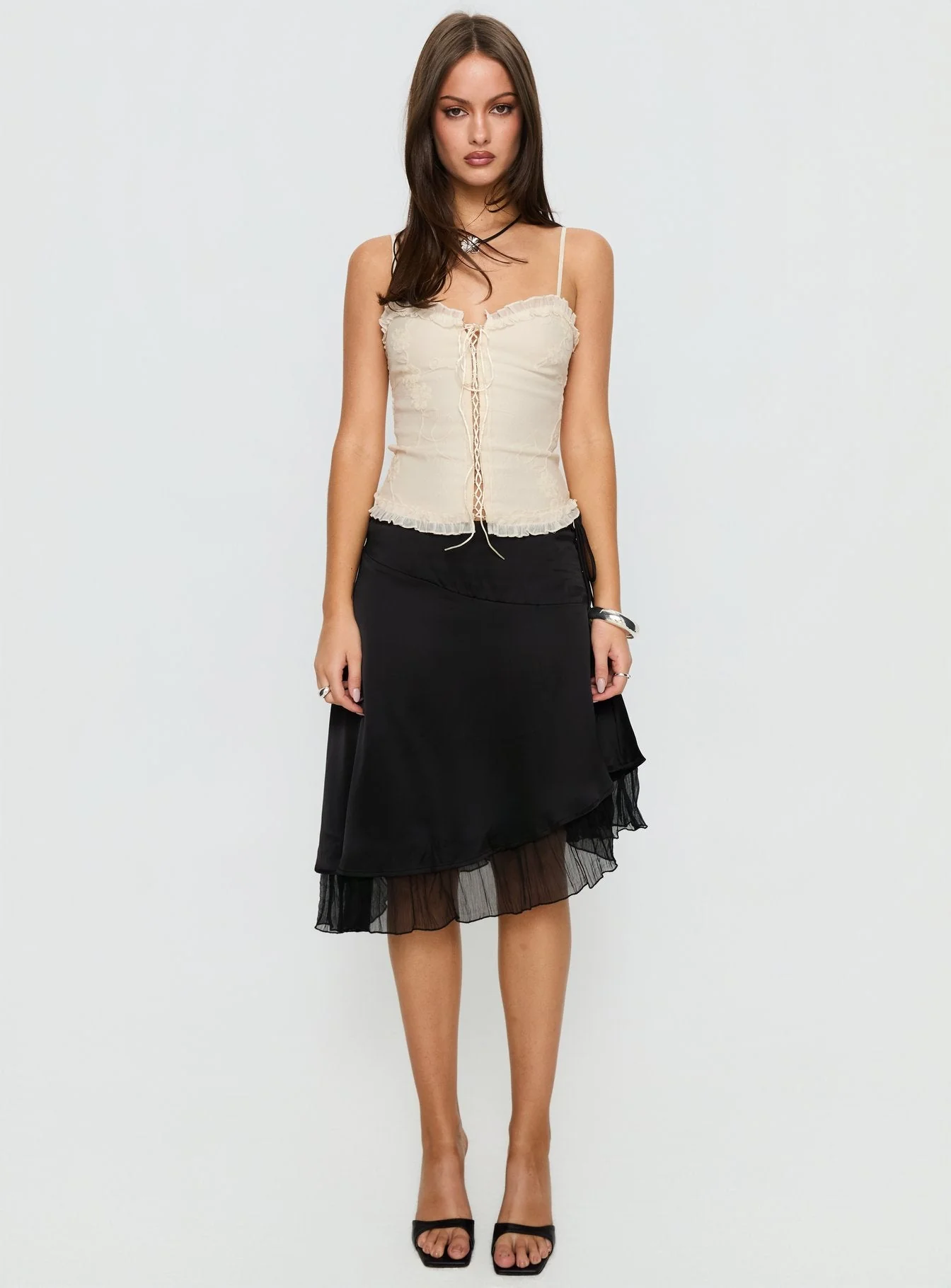 Angeleah Tie Up Frill Detail Top Cream - Image 7