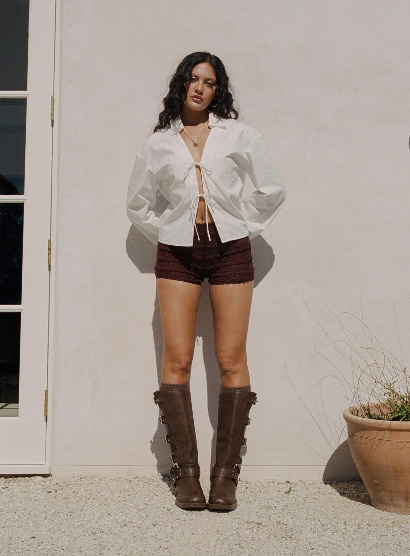 Angelis Lace Shorts Chocolate - Image 5