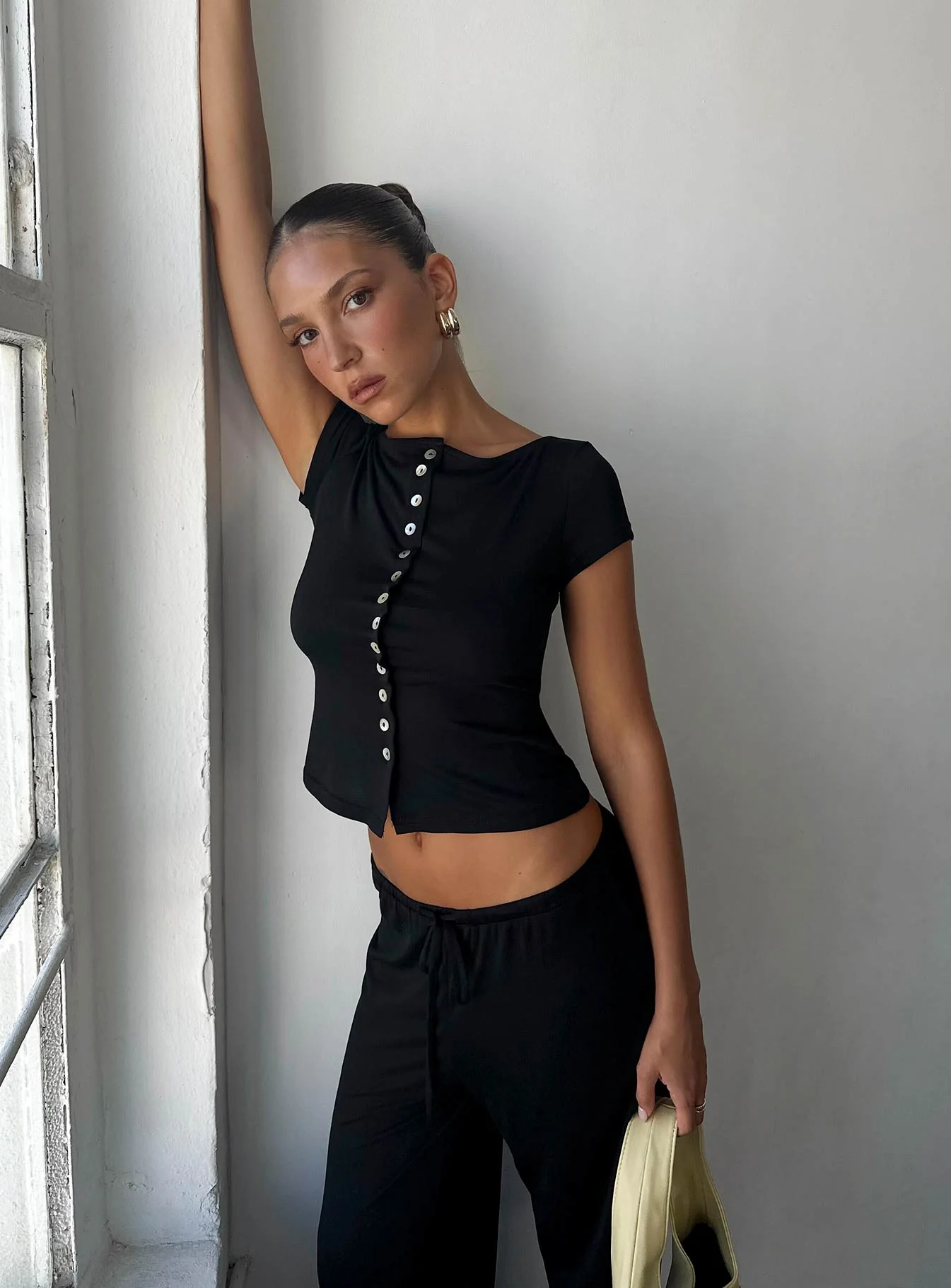 Angellina Jersey Button Down Top Black - Image 8