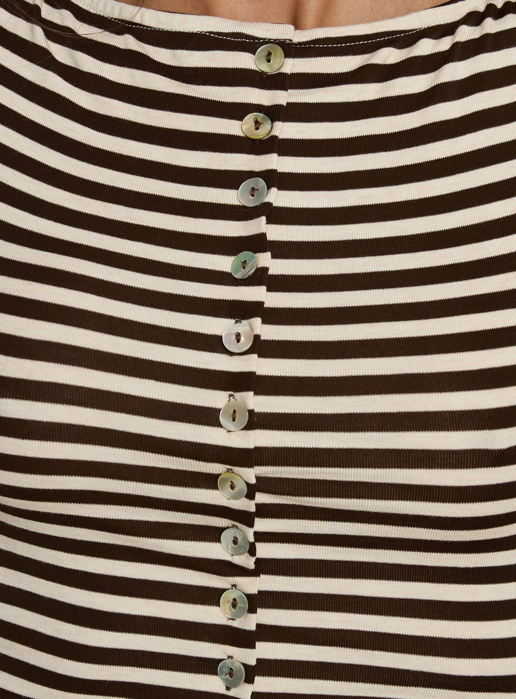 Angellina Jersey Button Down Top Chocolate / Cream Stripe - Image 6