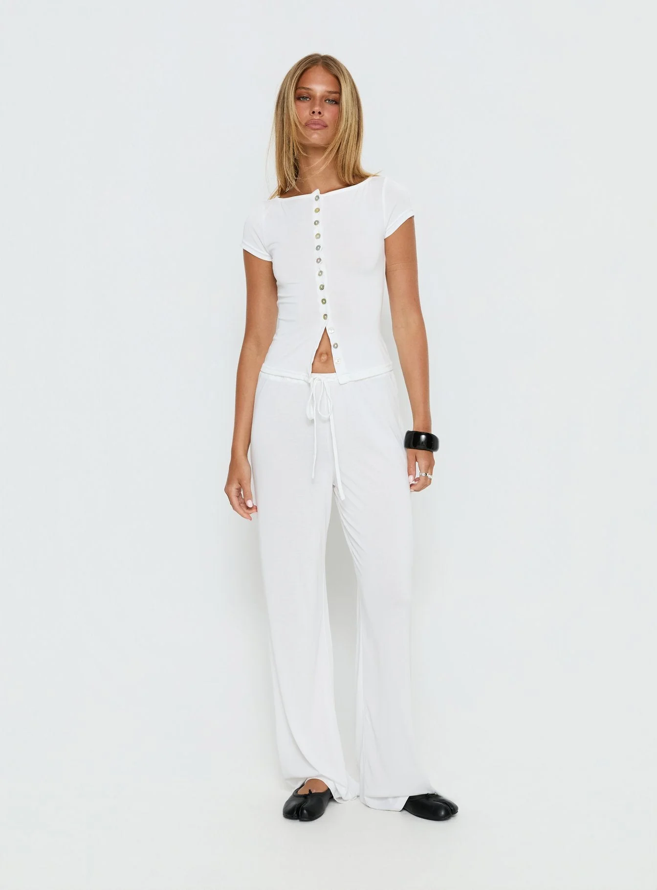 Angellina Jersey Button Down Top White - Image 3