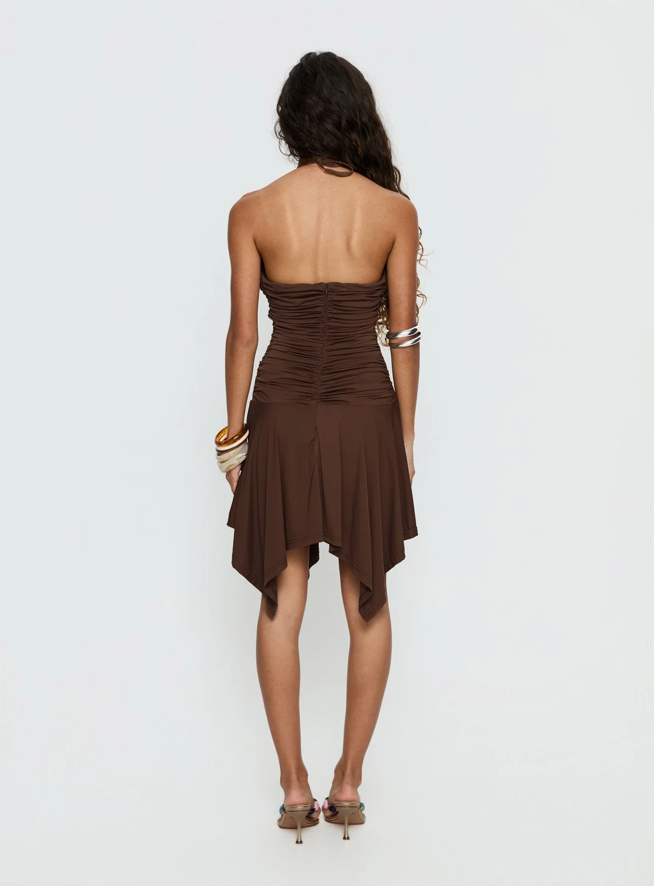 Angiana Halter Asymmetrical Mini Dress Chocolate Brown - Image 5