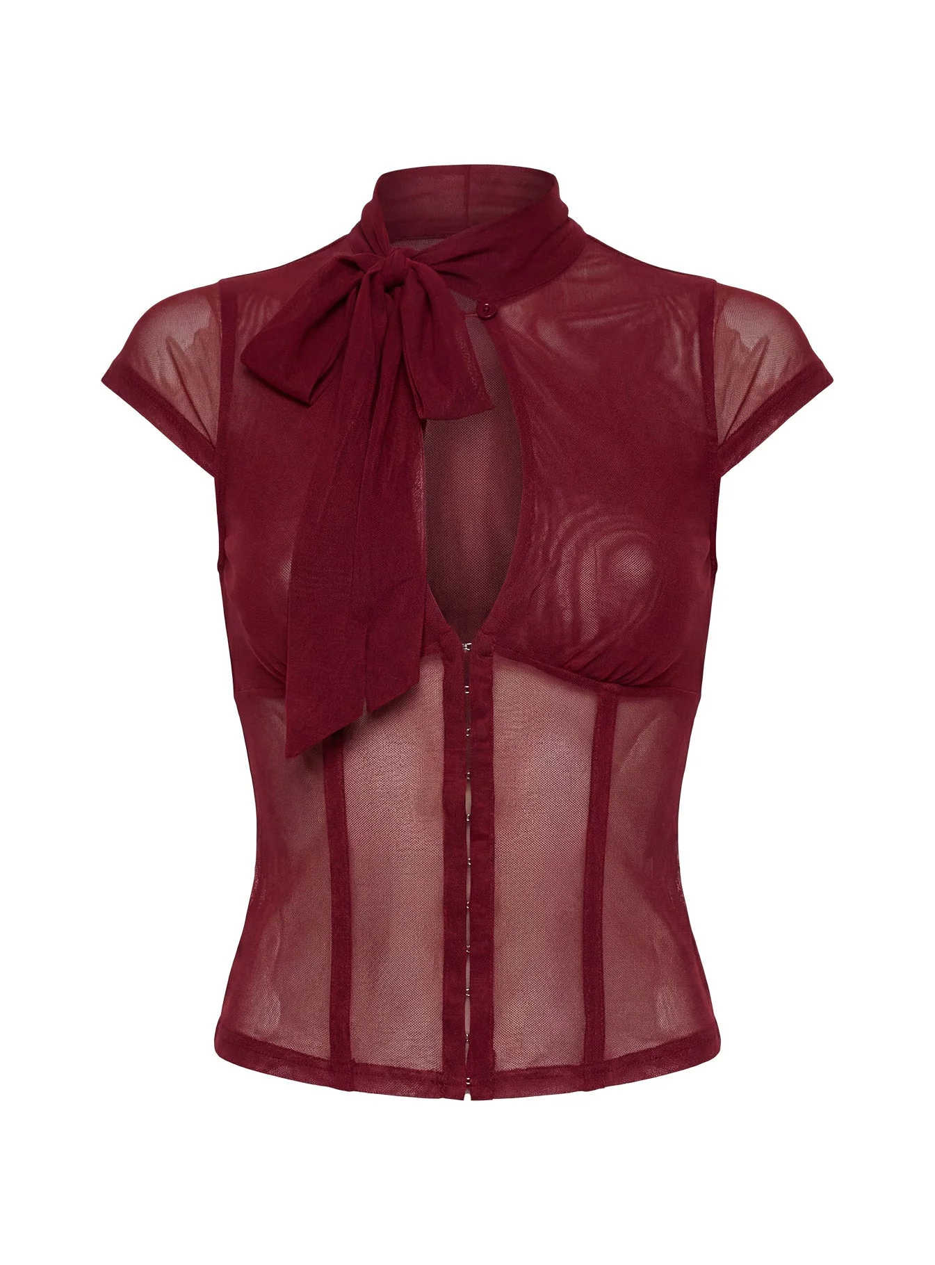 Anistasia Mesh Keyhole Corset Top Burgundy - Image 13