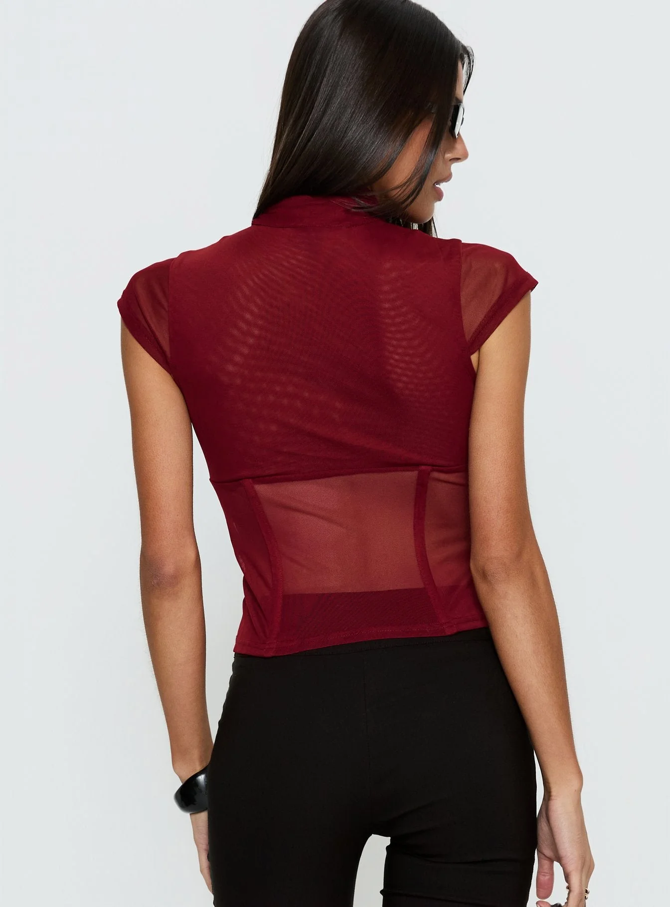Anistasia Mesh Keyhole Corset Top Burgundy - Image 5