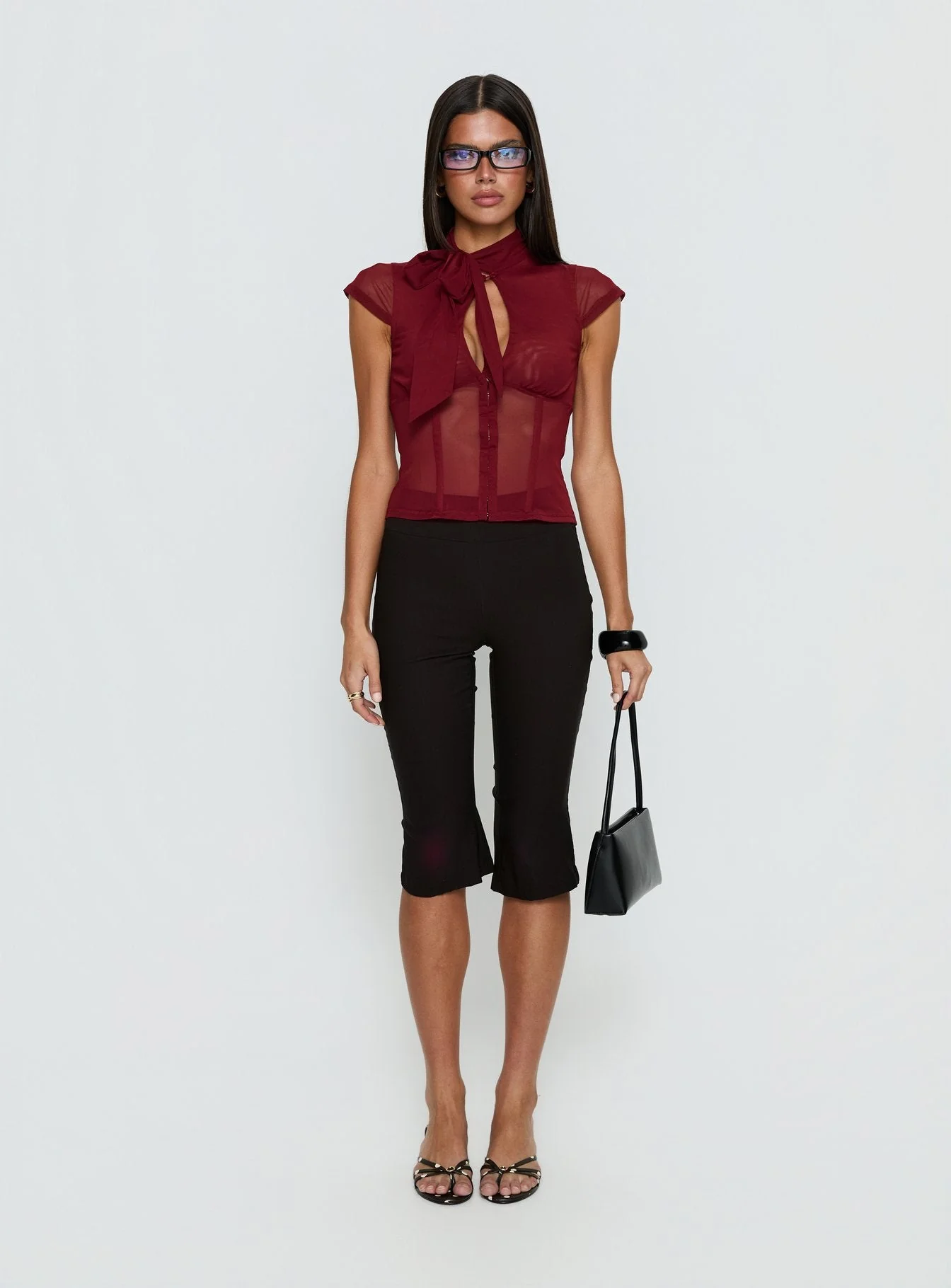 Anistasia Mesh Keyhole Corset Top Burgundy - Image 7