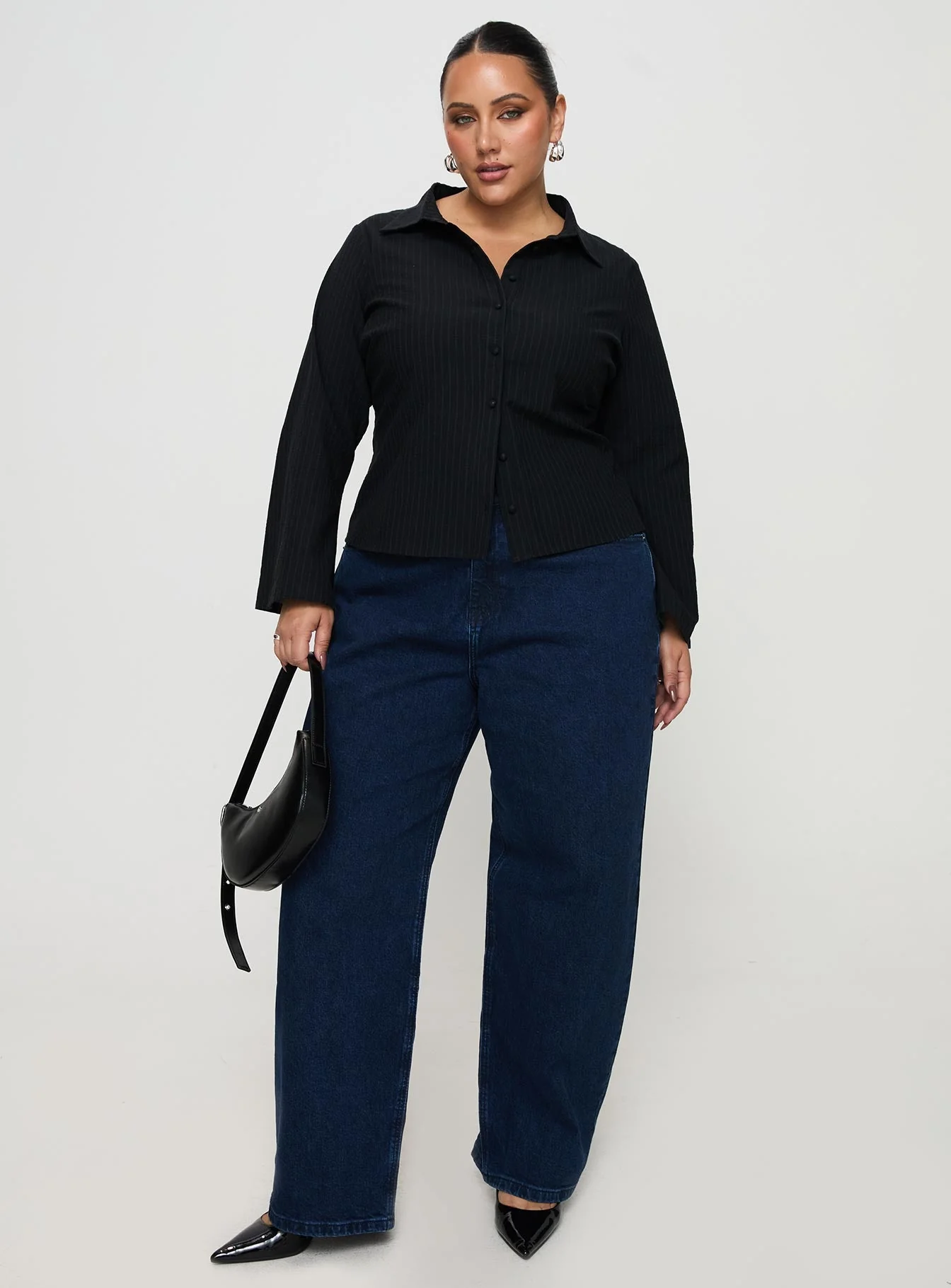 Anni Pinstripe Shirt Black Curve - Image 3