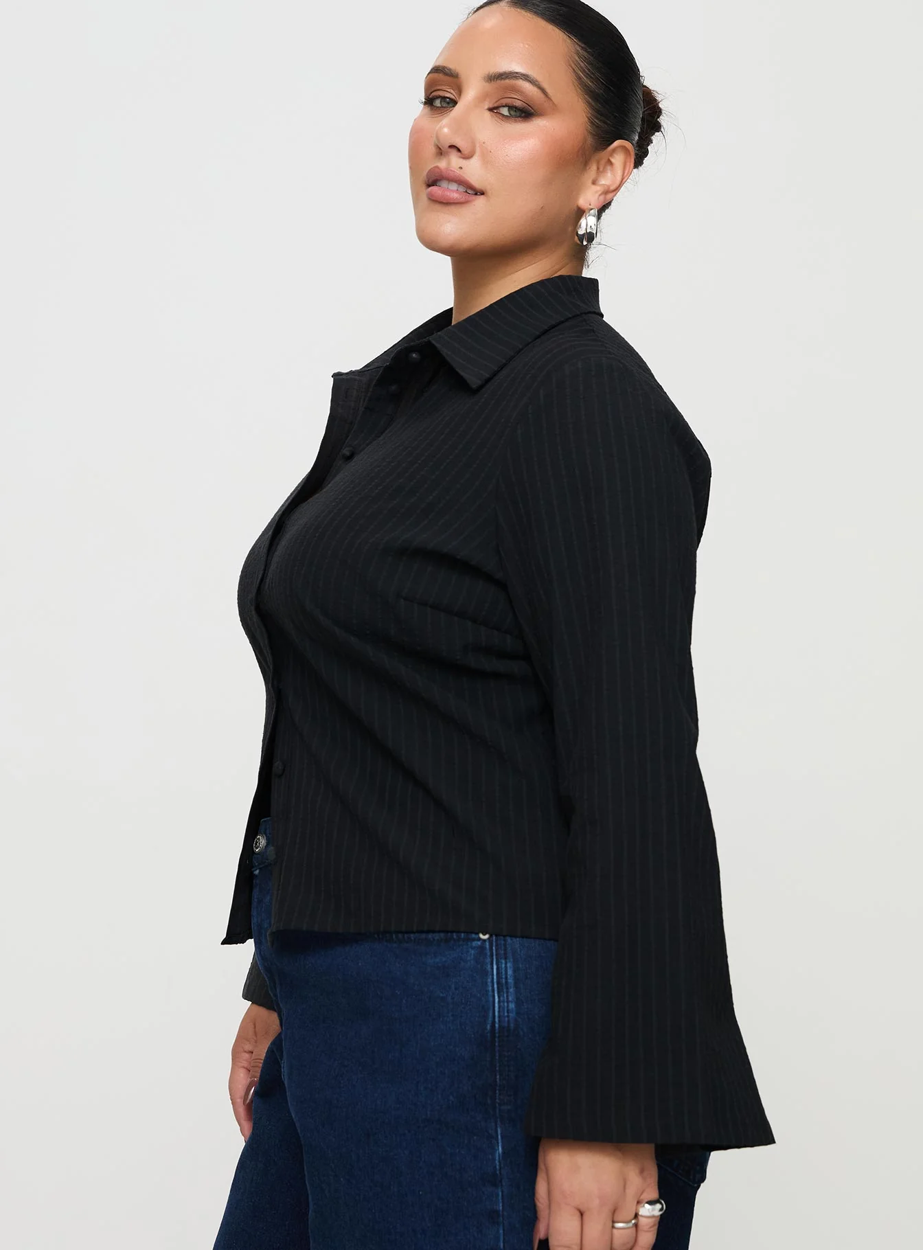 Anni Pinstripe Shirt Black Curve - Image 4