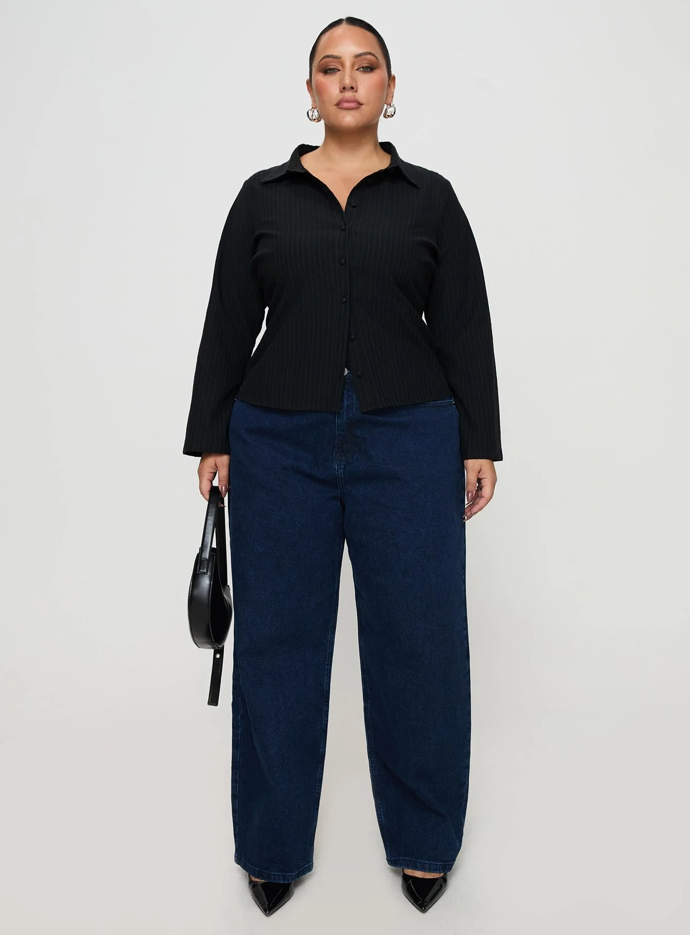 Anni Pinstripe Shirt Black Curve - Image 7
