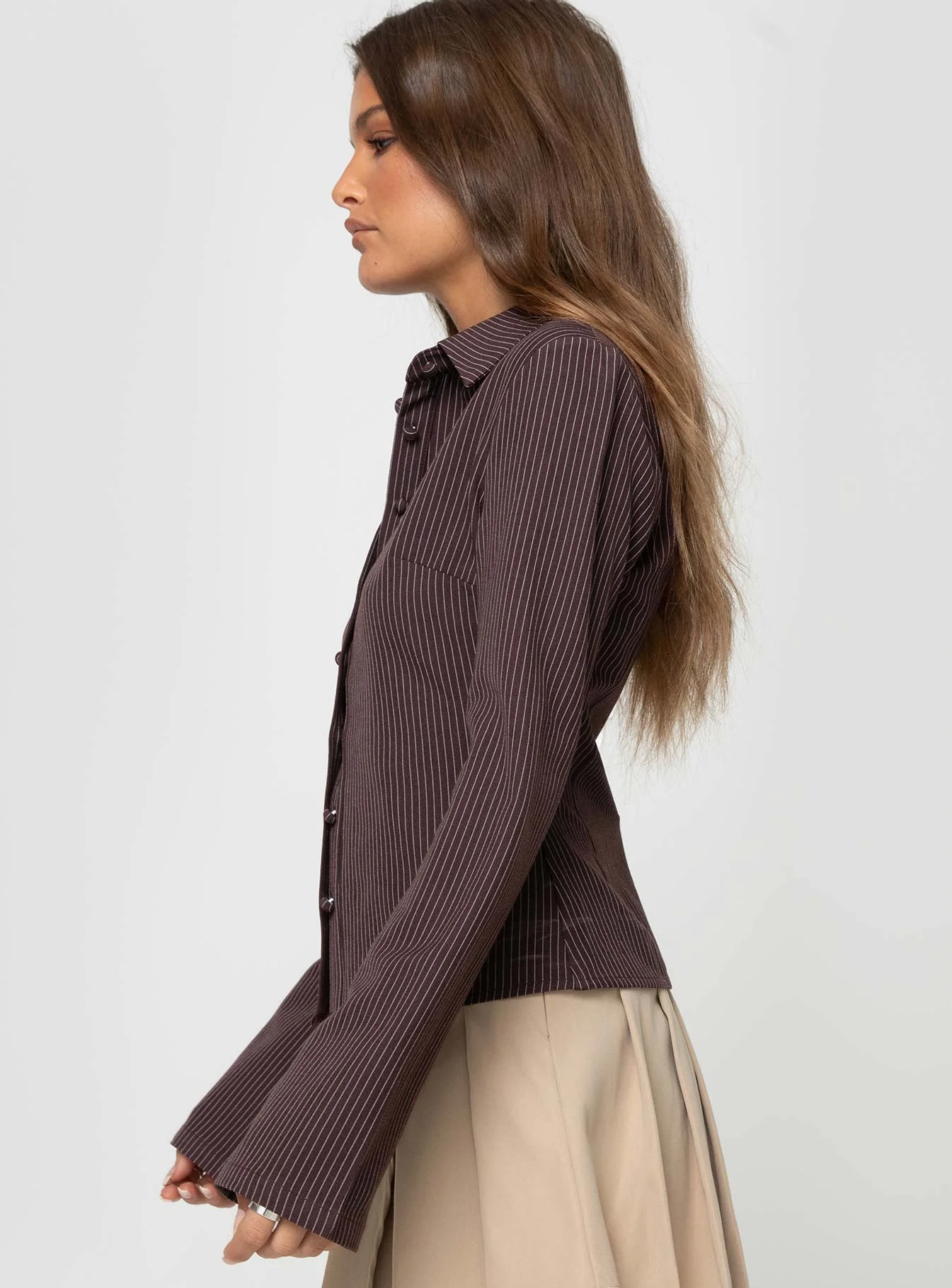 Anni Pinstripe Shirt Brown - Image 4