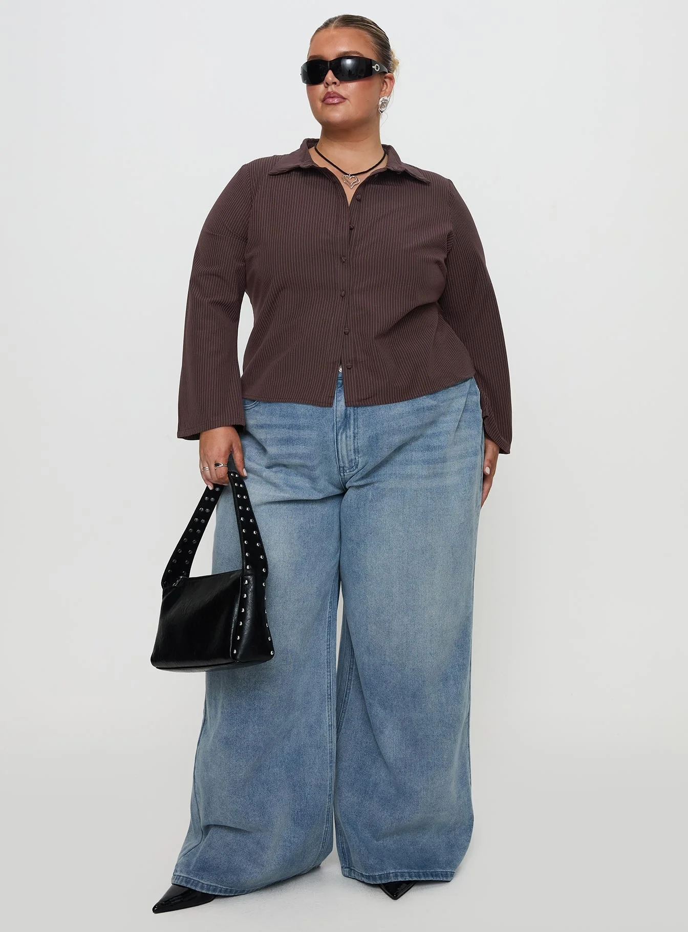 Anni Pinstripe Shirt Brown Curve - Image 3