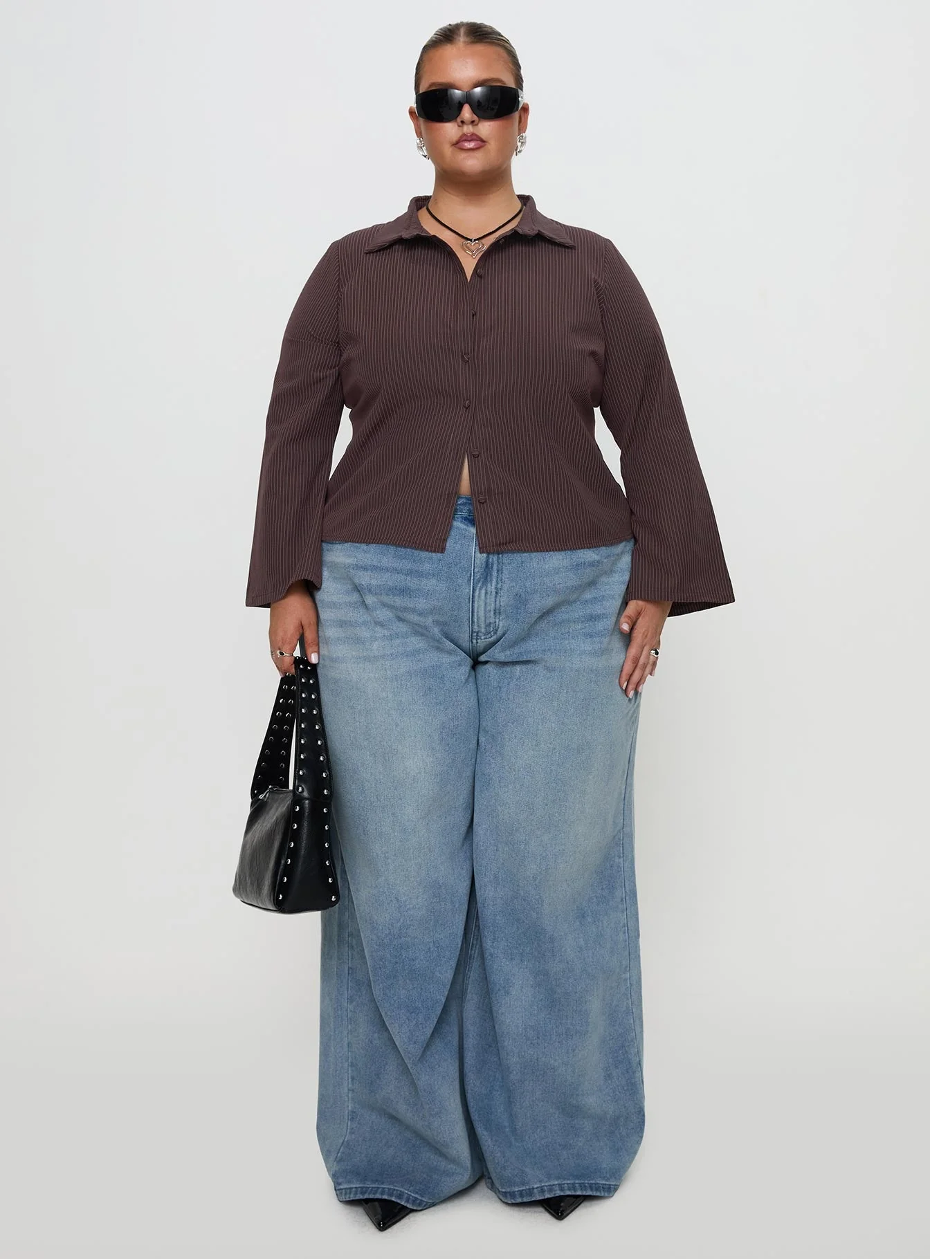 Anni Pinstripe Shirt Brown Curve - Image 7