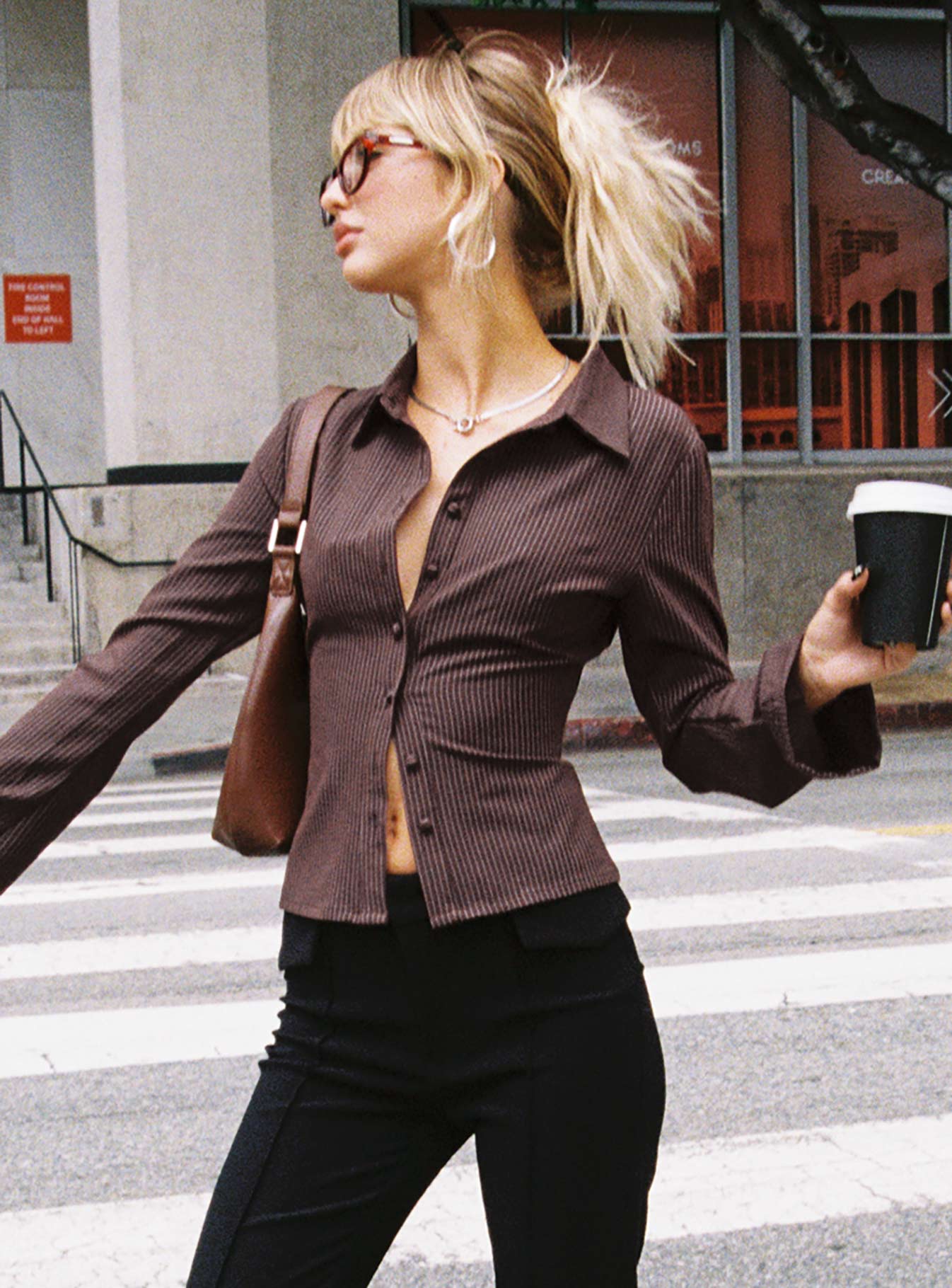 Anni Pinstripe Shirt Brown Petite - Image 10