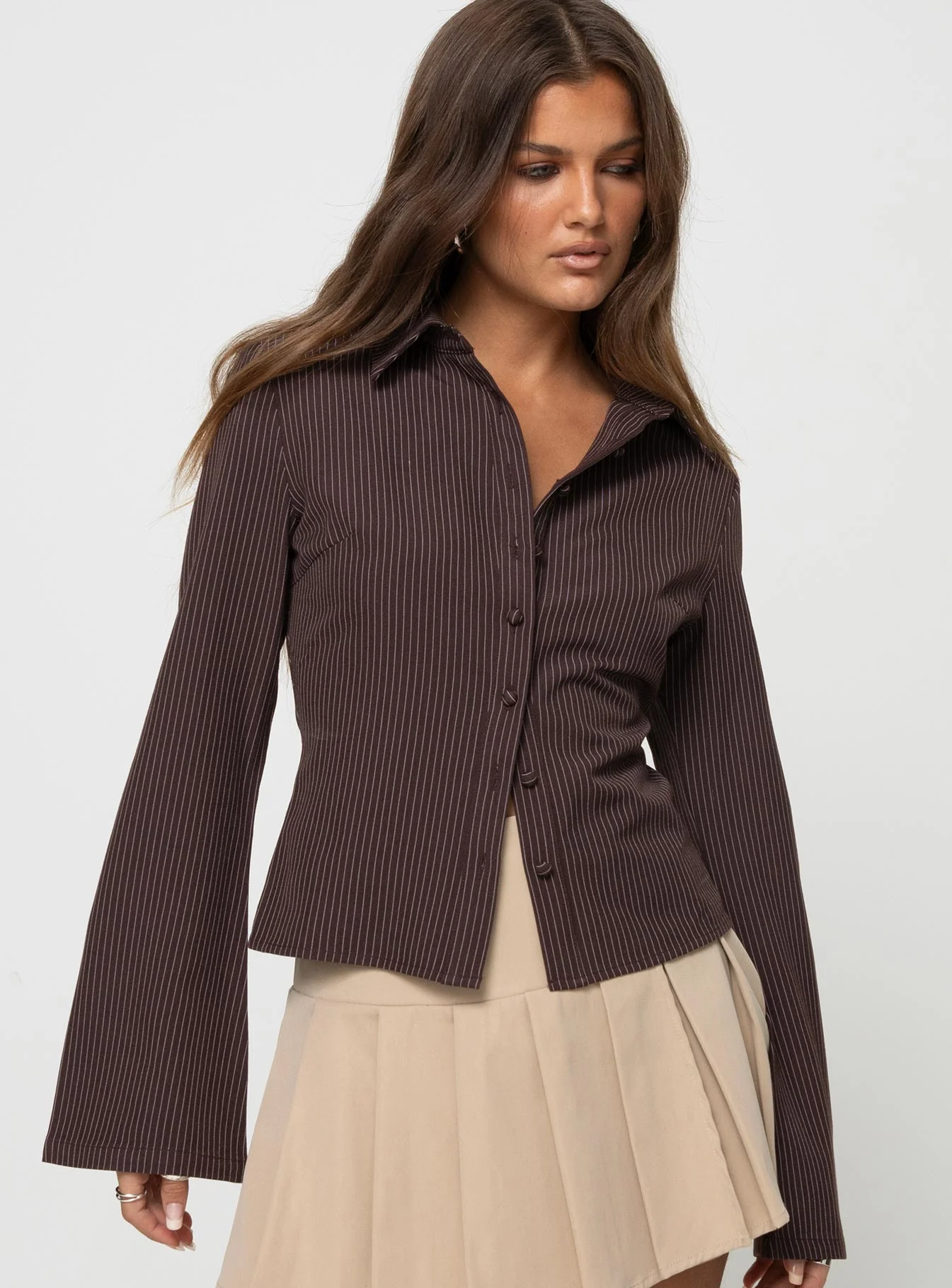 Anni Pinstripe Shirt Brown Petite - Image 2