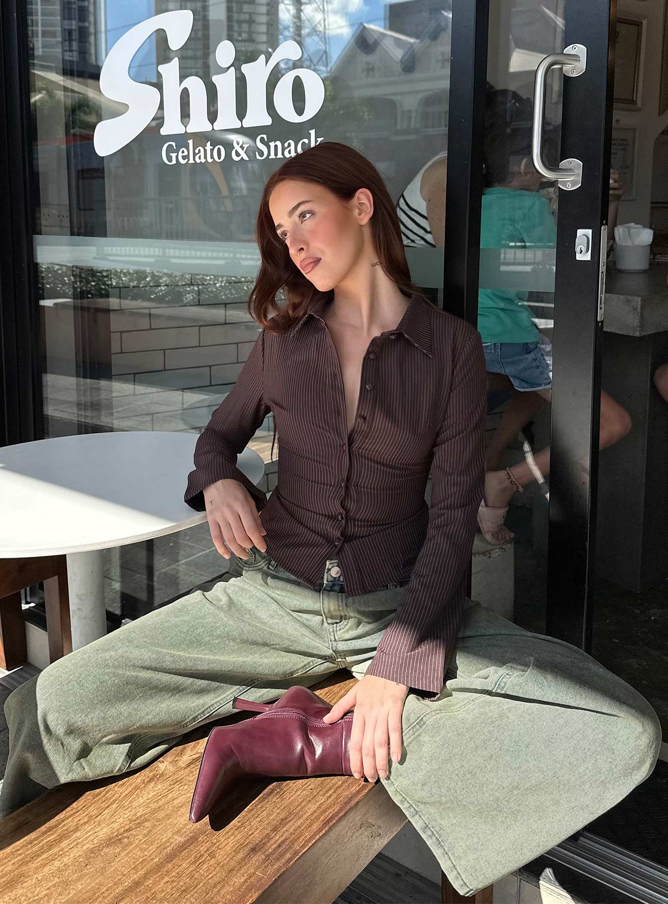Anni Pinstripe Shirt Brown Petite - Image 7