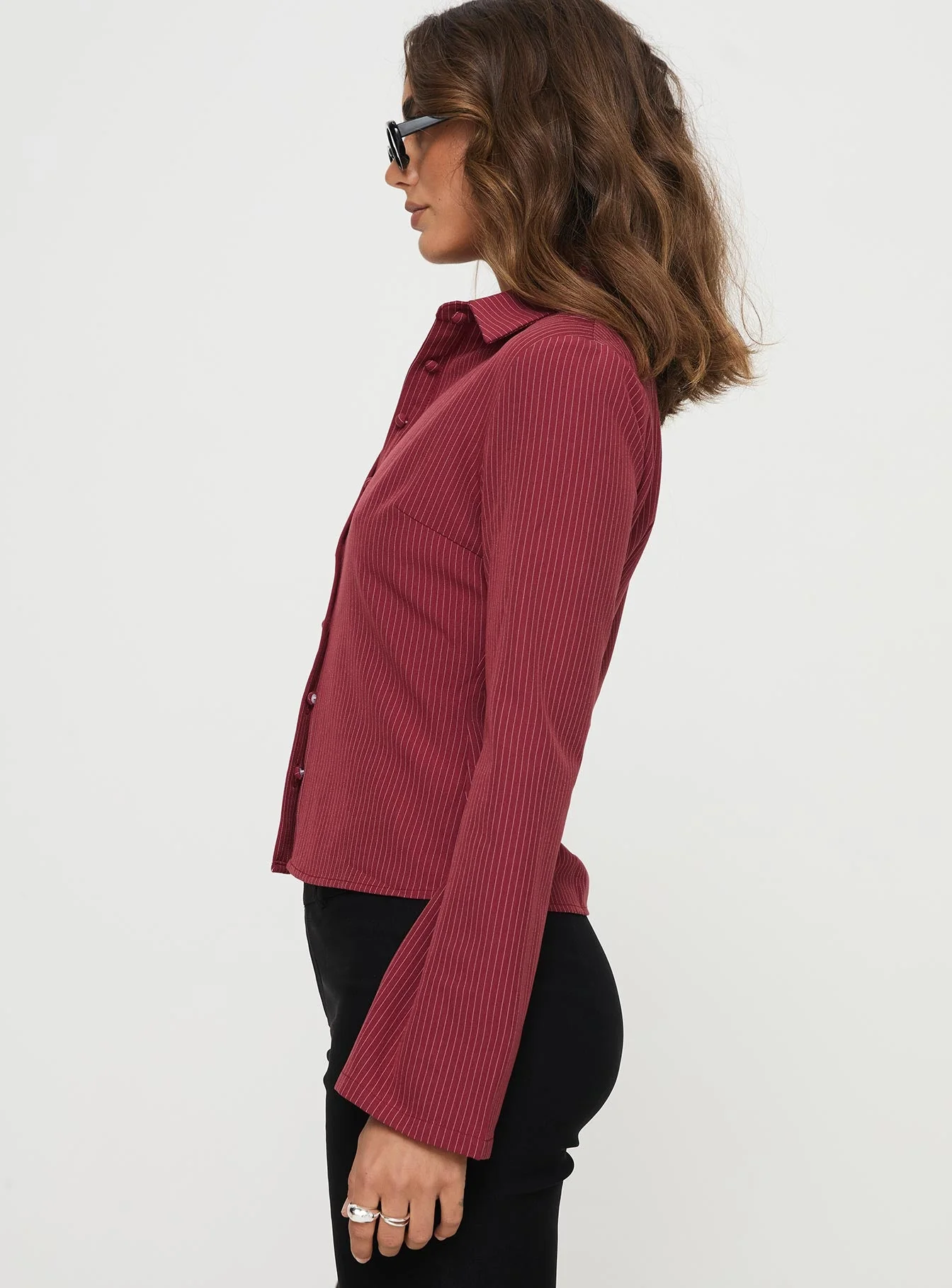 Anni Pinstripe Shirt Red - Image 4