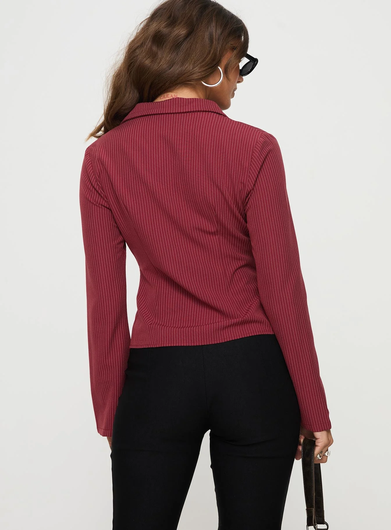 Anni Pinstripe Shirt Red - Image 5