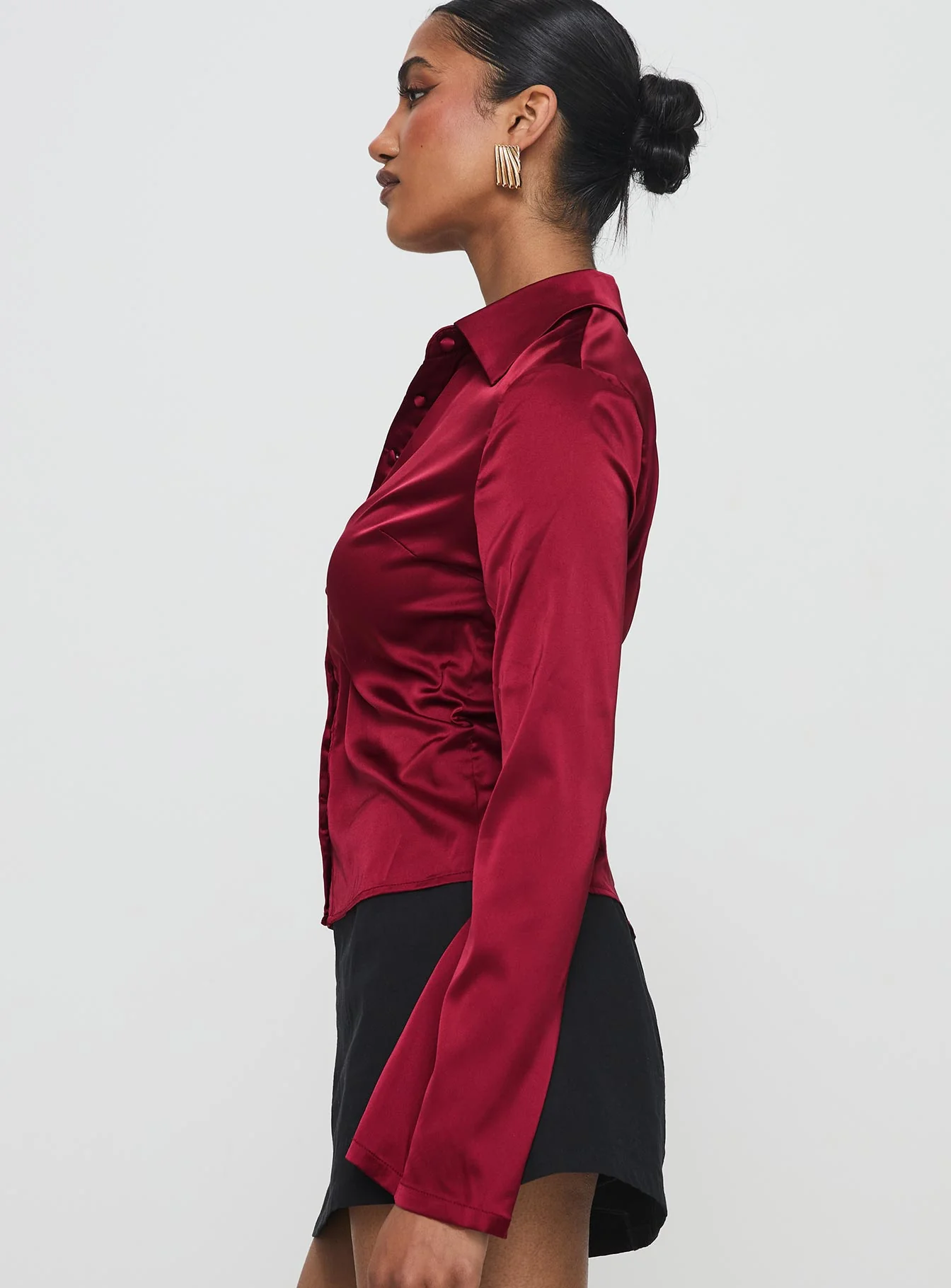 Anni Satin Shirt Burgundy - Image 4