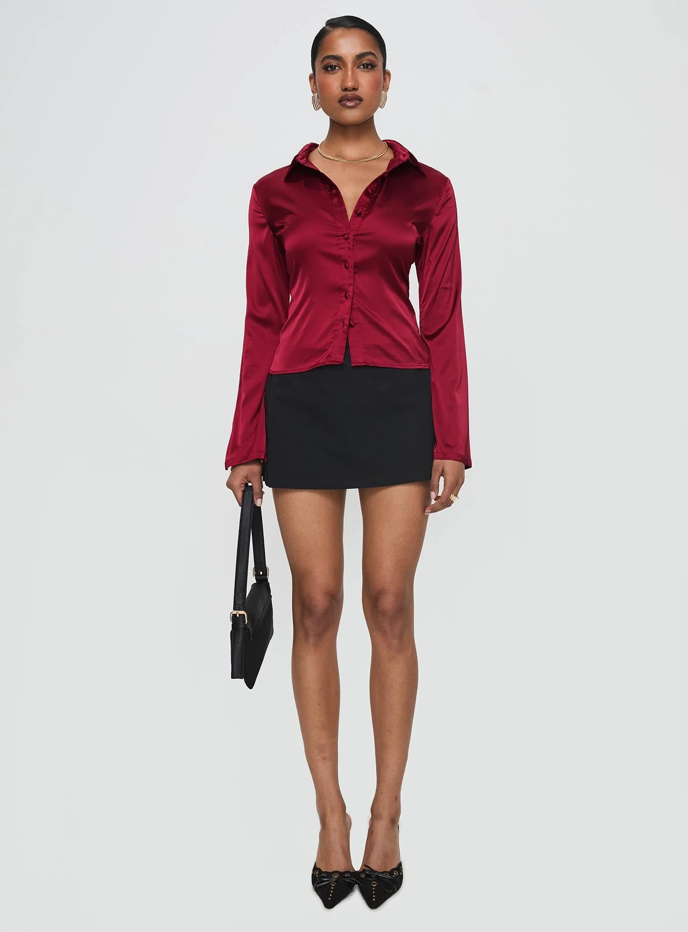 Anni Satin Shirt Burgundy - Image 7