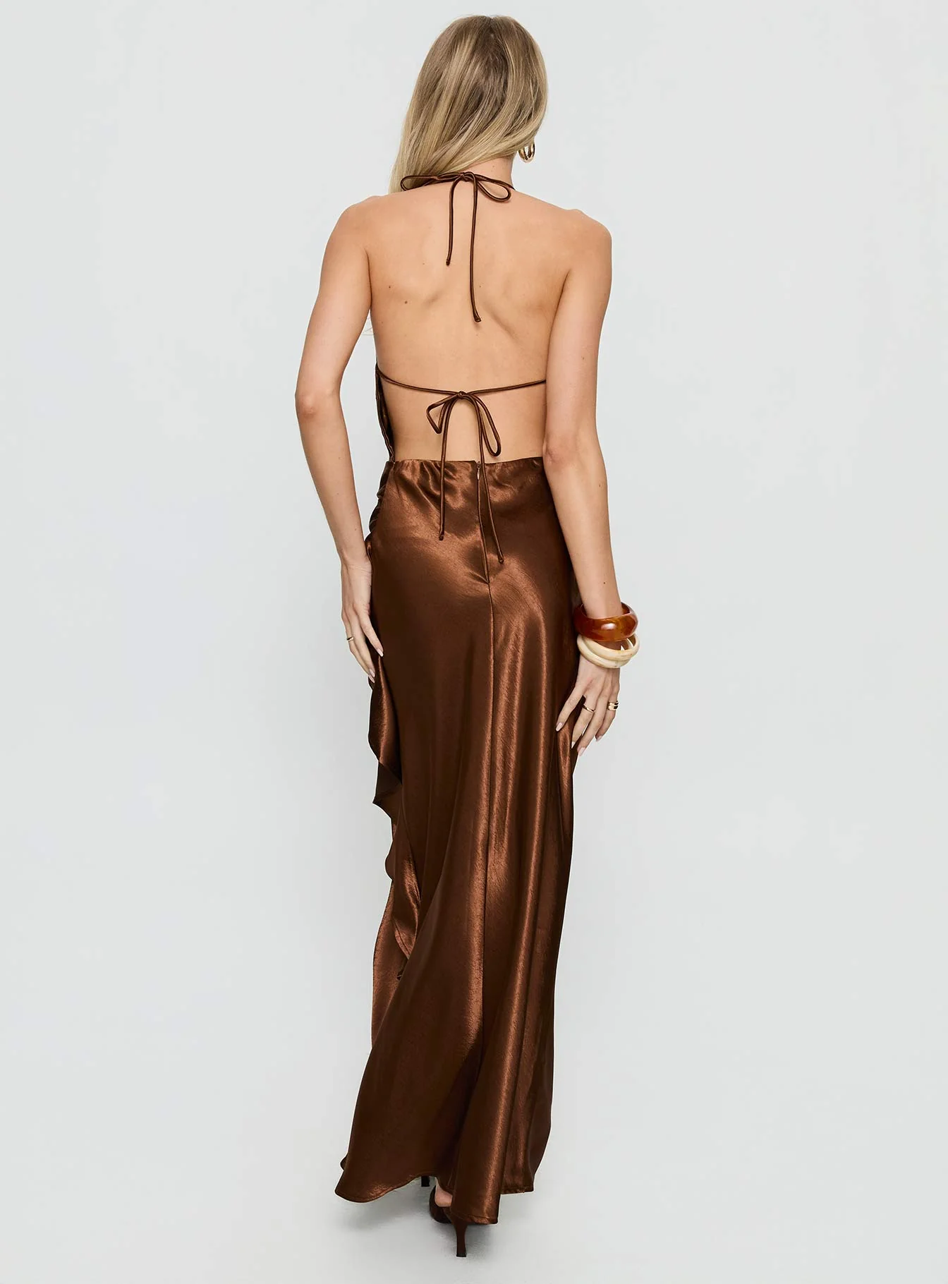 Annissa Plunge Halter Maxi Dress Dark Brown - Image 5