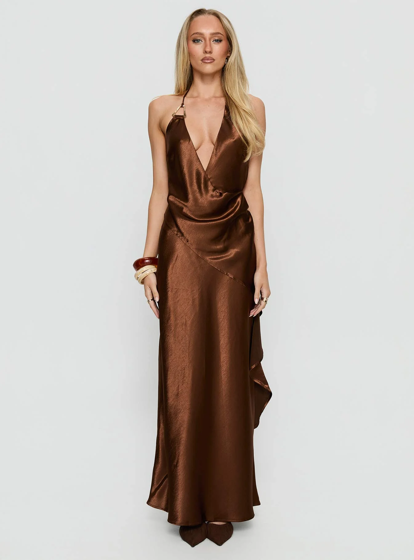 Annissa Plunge Halter Maxi Dress Dark Brown - Image 7