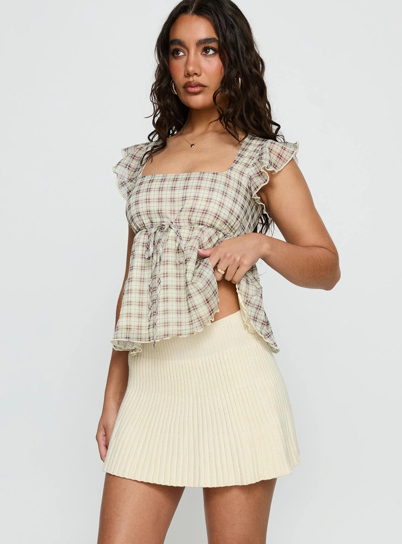Another Day Knit Pleat Mini Skirt Butter Yellow - Image 2