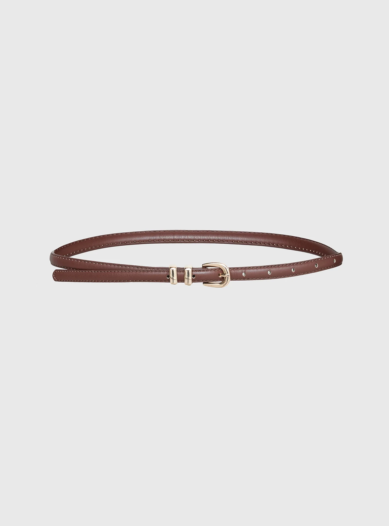 Antilles Faux Leather Micro Belt Brown / Gold - Image 2